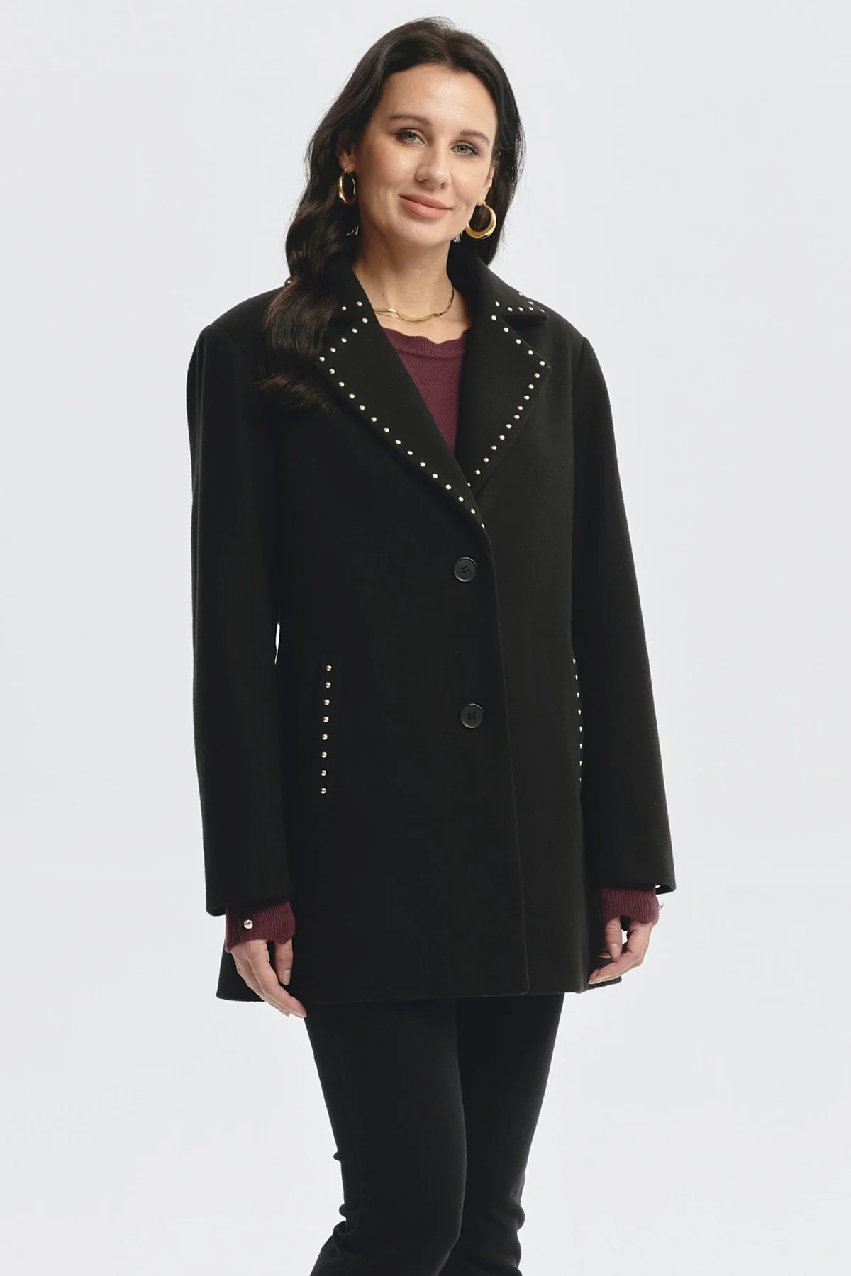 Abrigo Mujer Cuello Camisero Negro - Image 2