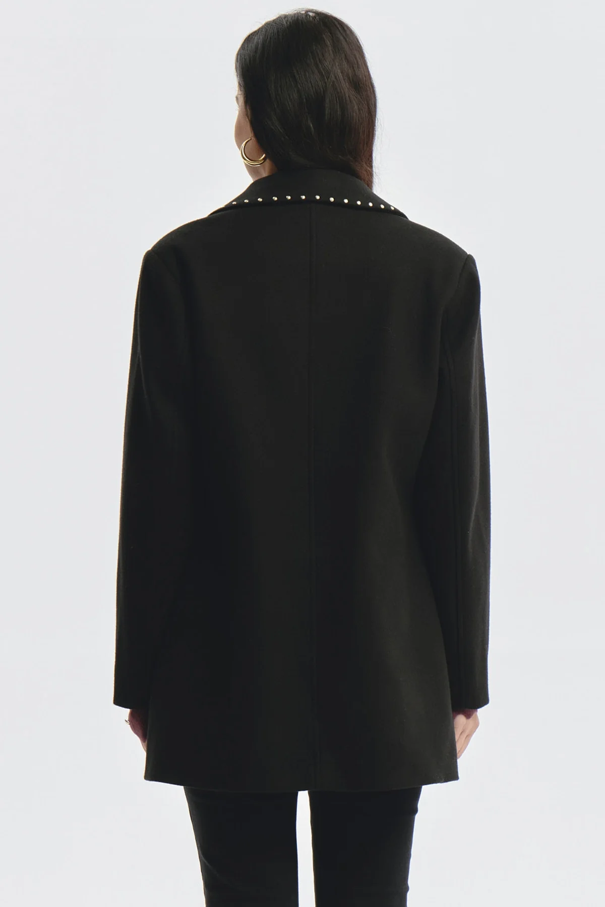 Abrigo Mujer Cuello Camisero Negro - Image 3