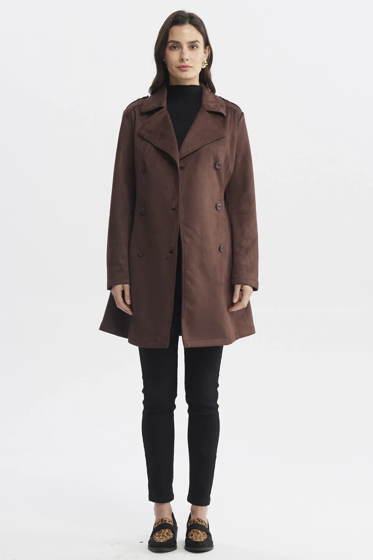Abrigo Mujer Slim Cuello Camisero Café Claro - Image 4