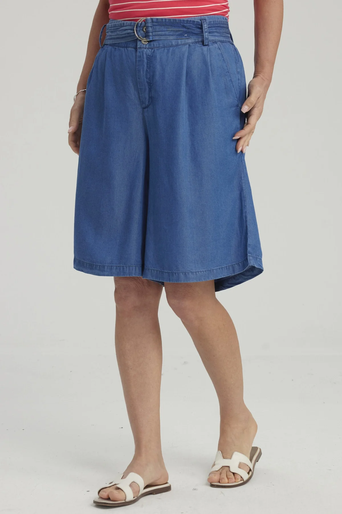 Bermuda Mujer Tencel Tiro Alto Azul - Image 2