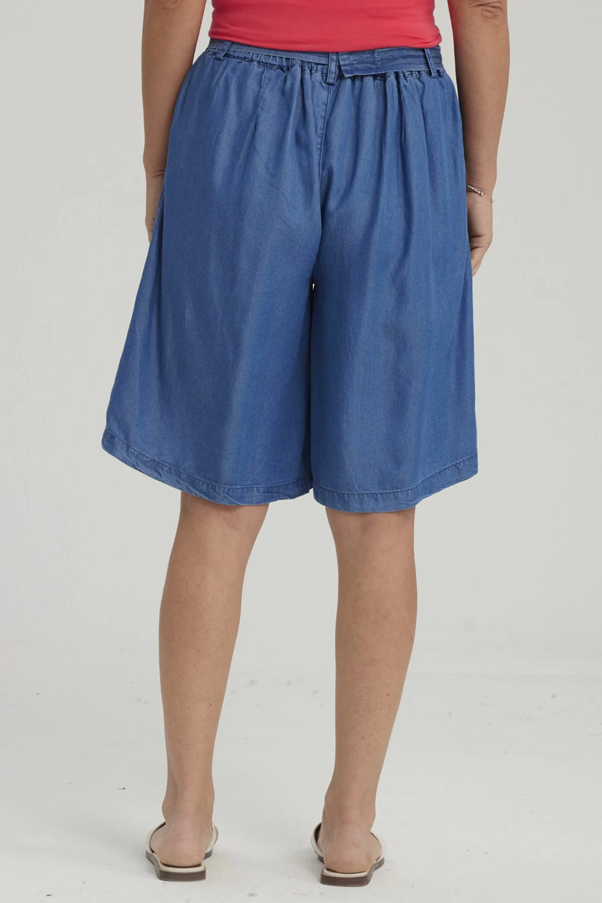 Bermuda Mujer Tencel Tiro Alto Azul - Image 3