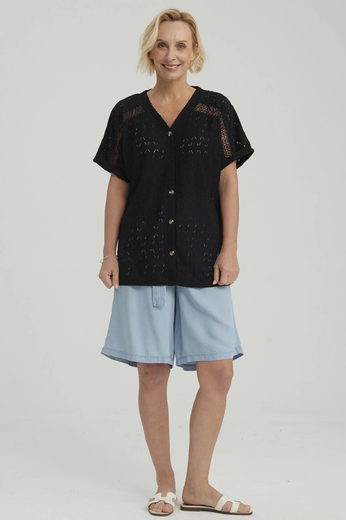Bermuda Mujer Tencel Tiro Alto Azul Claro - Image 4