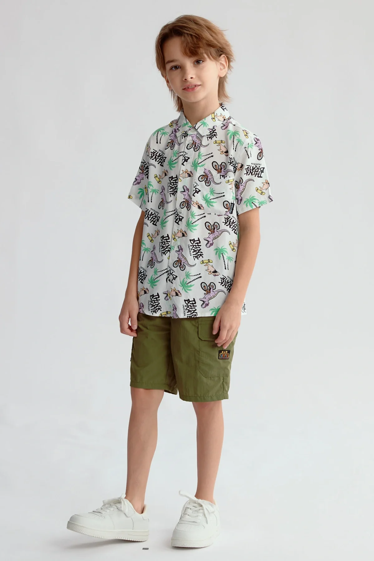 Bermuda Niño Cargo Nylon Verde Militar - Image 4