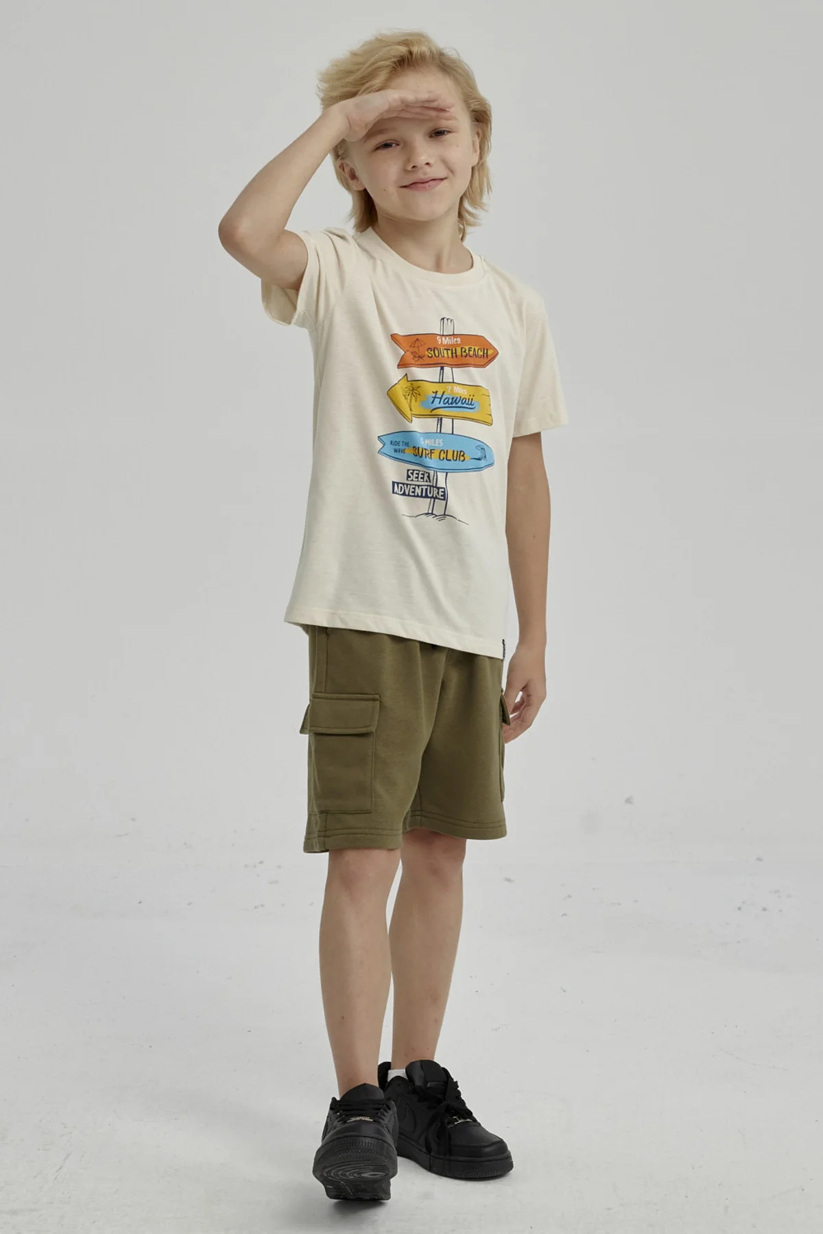 Bermuda Niño Franela Con Parche Verde Militar - Image 4