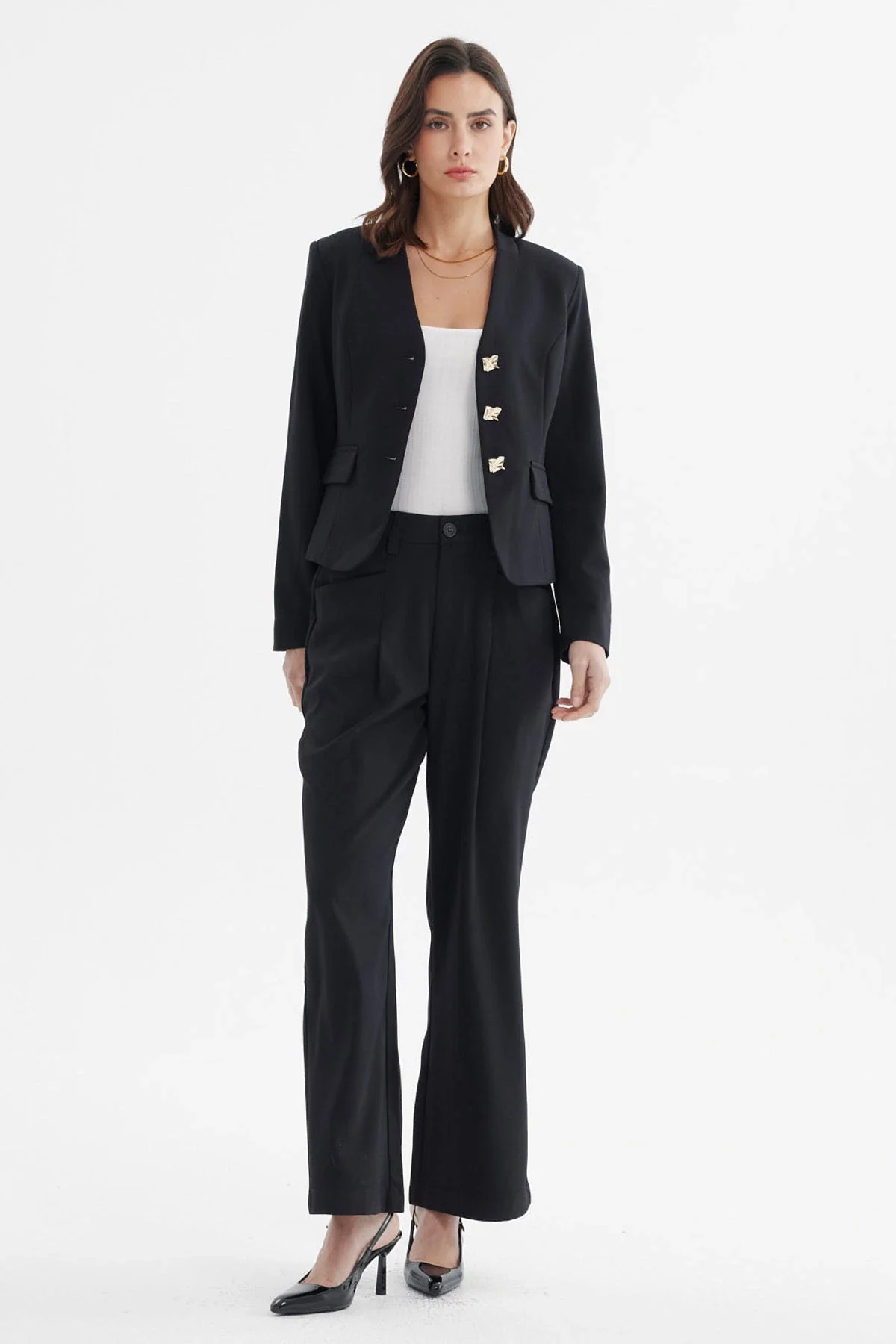 Blazer Mujer Abotonado Con Bolsillo Negro - Image 4