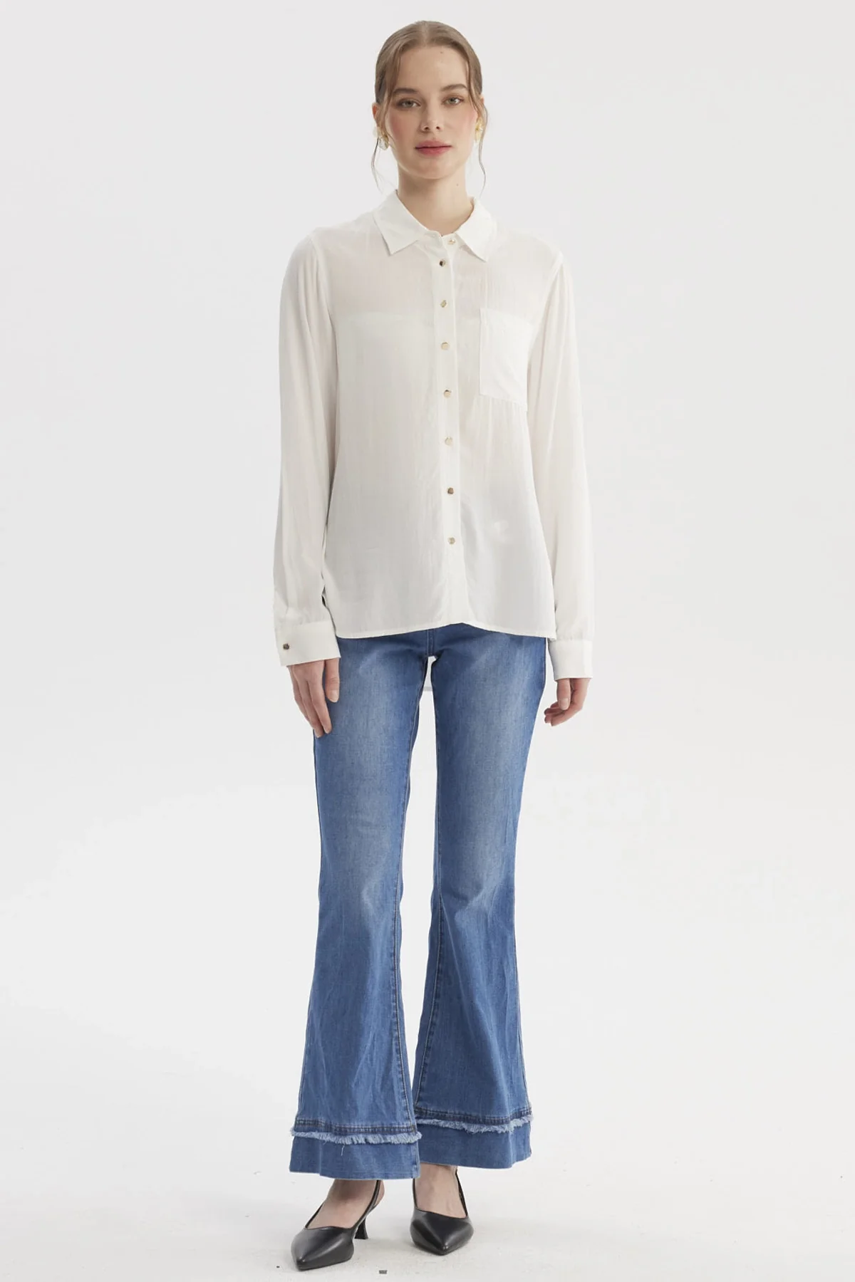 Blusa Mujer Abotonada Lisa Crudo - Image 4