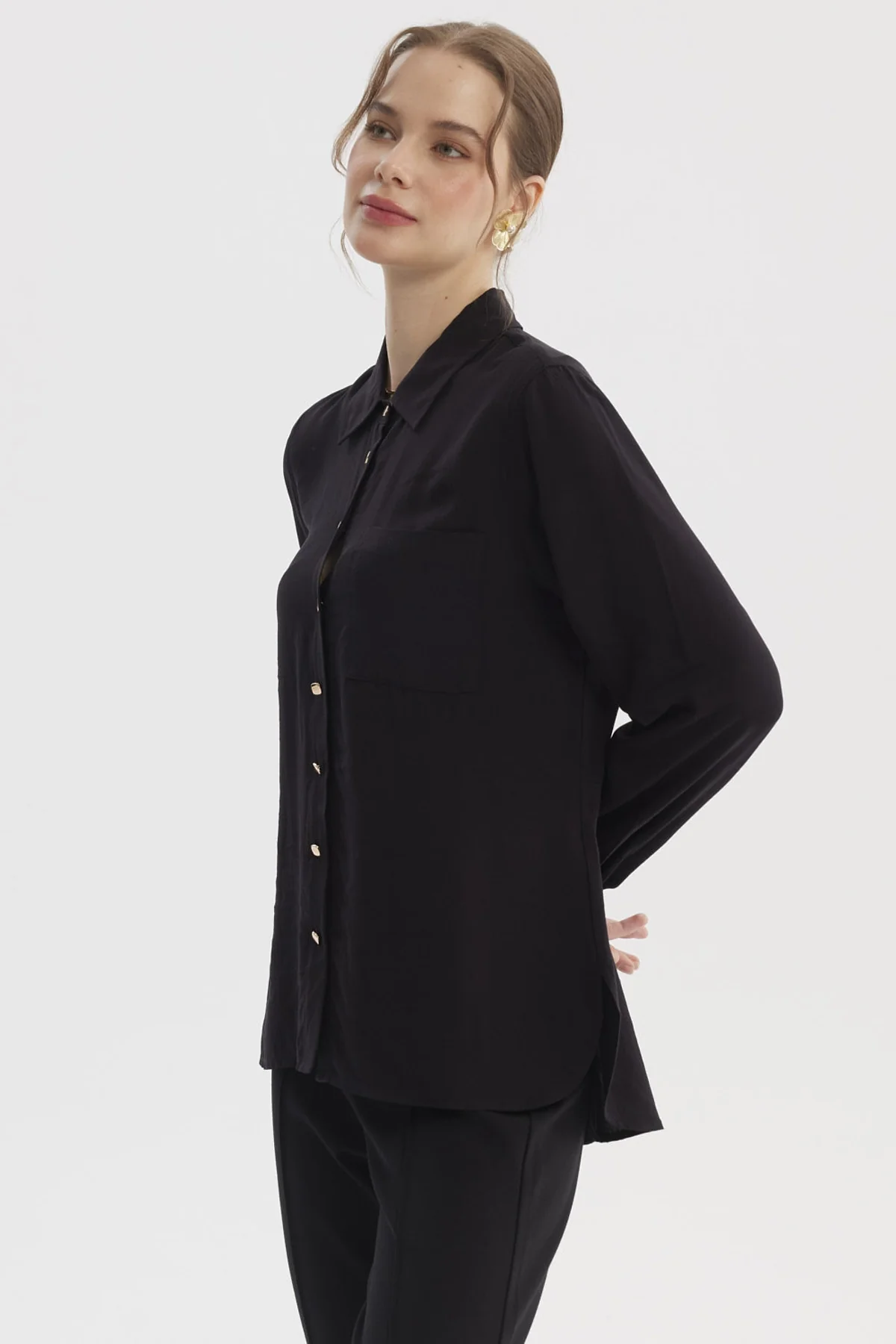 Blusa Mujer Abotonada Lisa Negro - Image 2