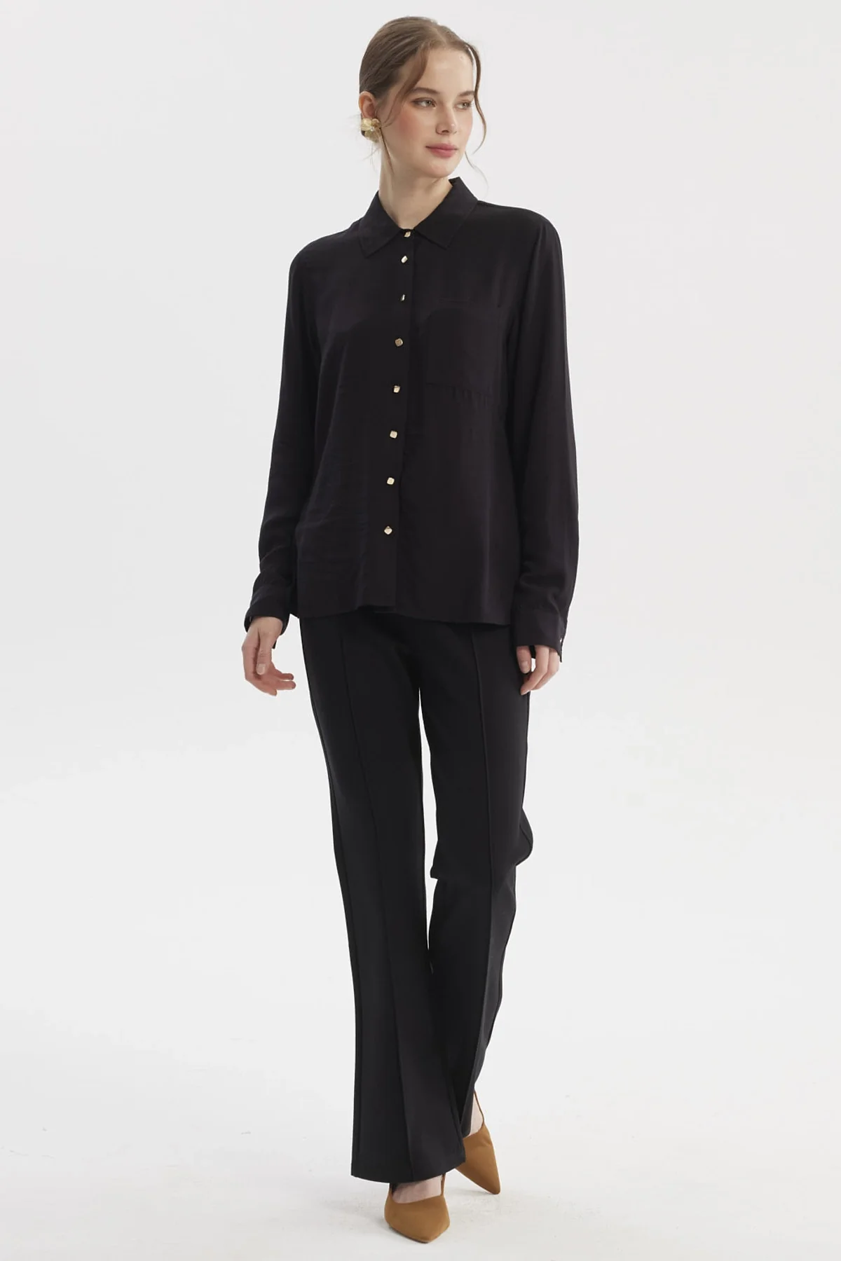 Blusa Mujer Abotonada Lisa Negro - Image 4