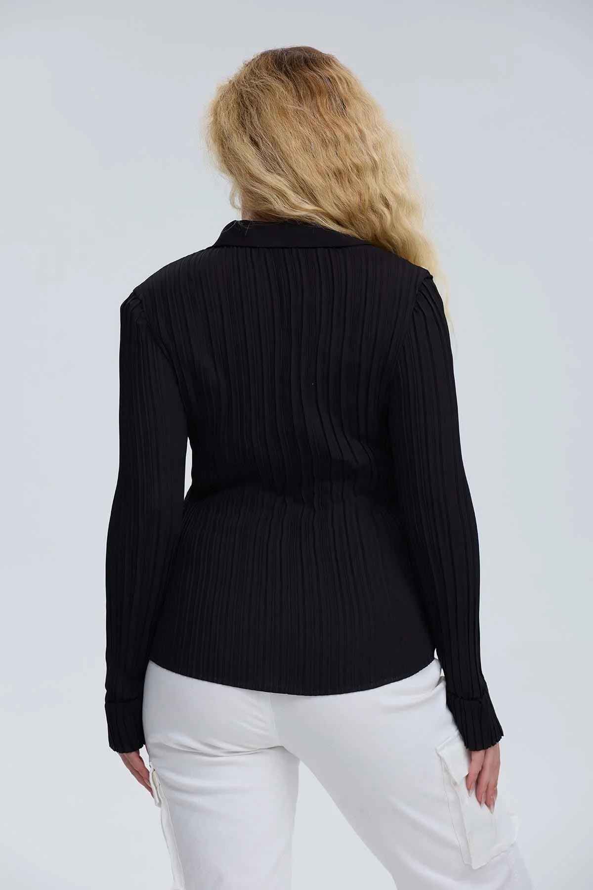 Blusa Mujer Abotónada Textura Negro - Image 3