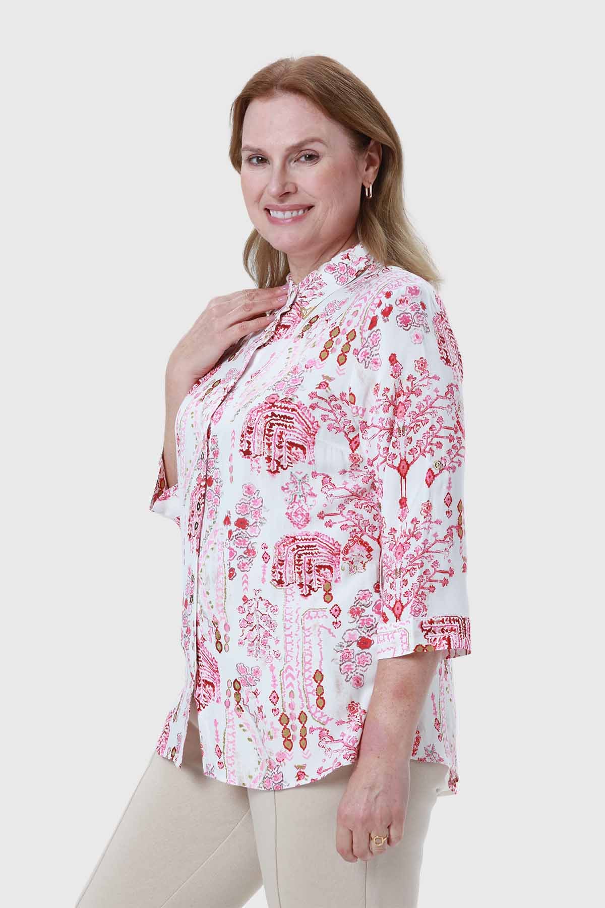 Blusa Mujer Abotonada Roll Up Crudo - Image 2