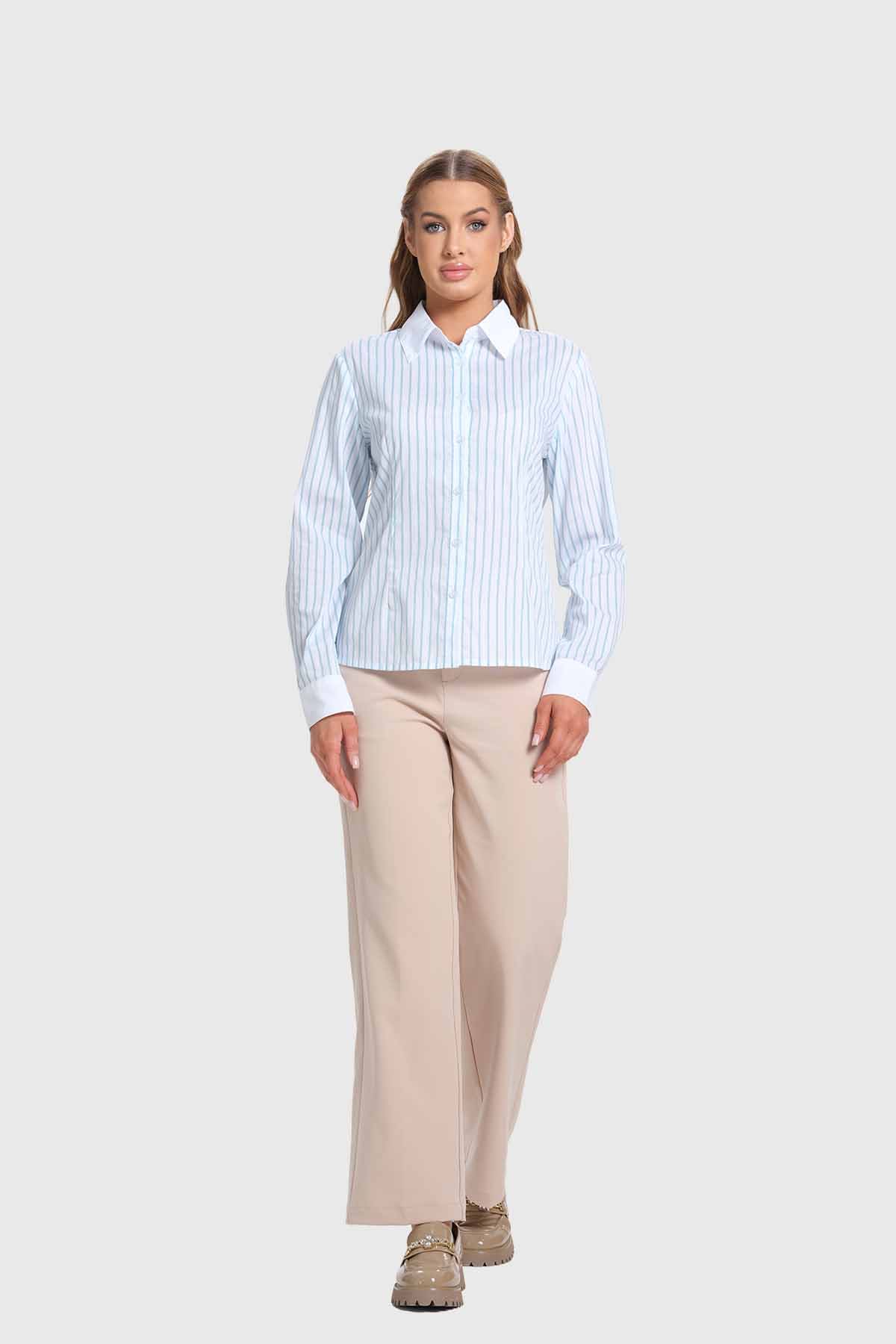 Blusa Mujer Abotonadas Con Rayas Celeste - Image 4