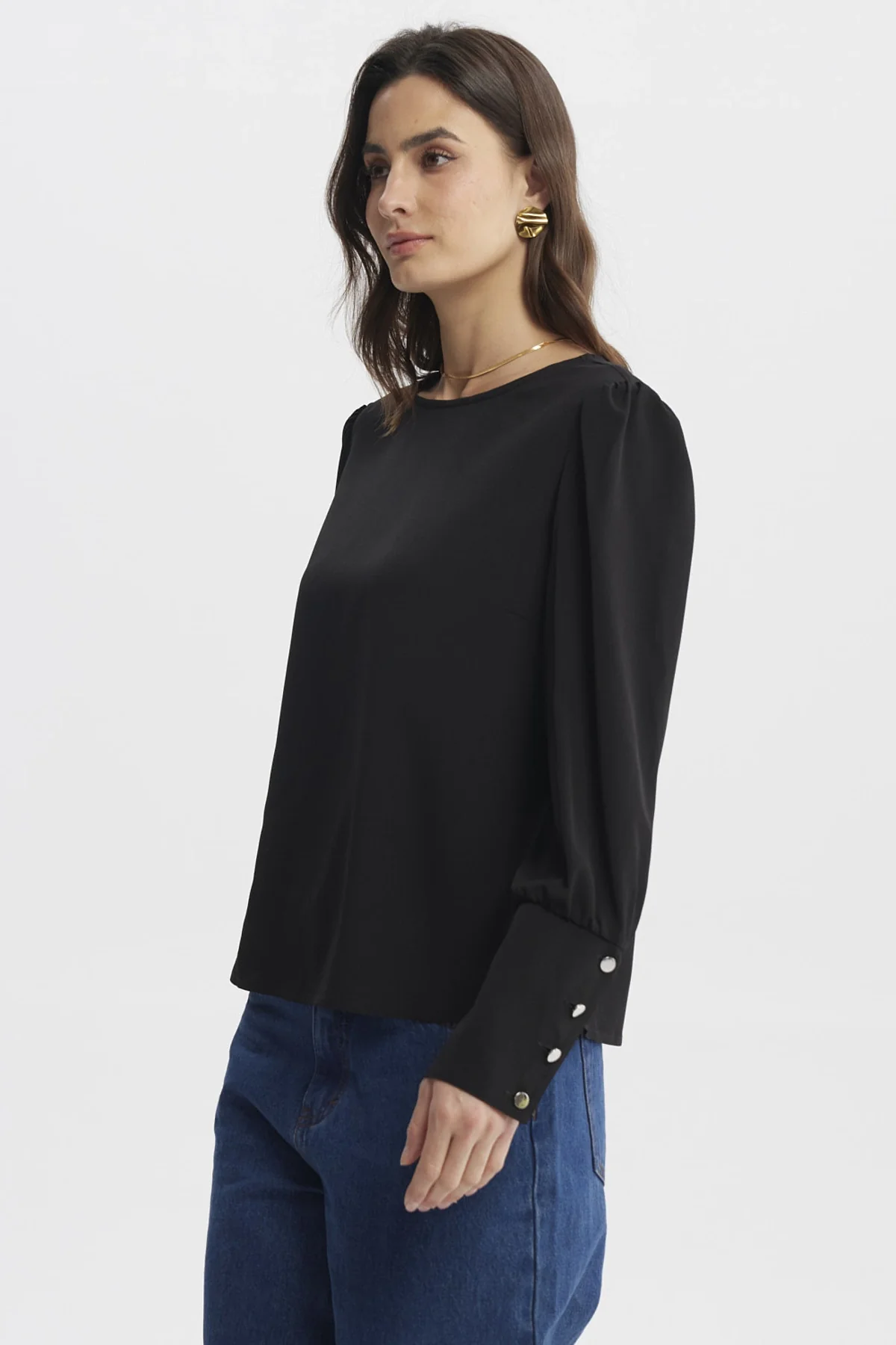 Blusa Mujer Aplicación Botones Negro - Image 2