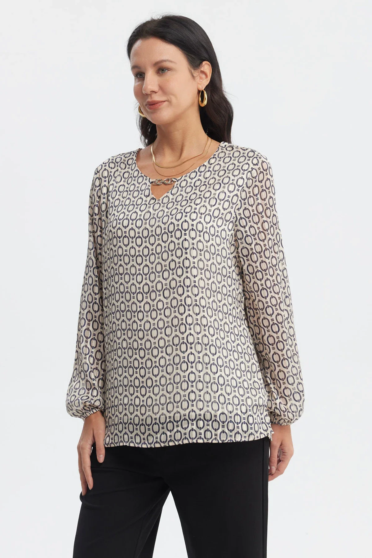 Blusa Mujer Aplicación Cuello Crudo - Image 2