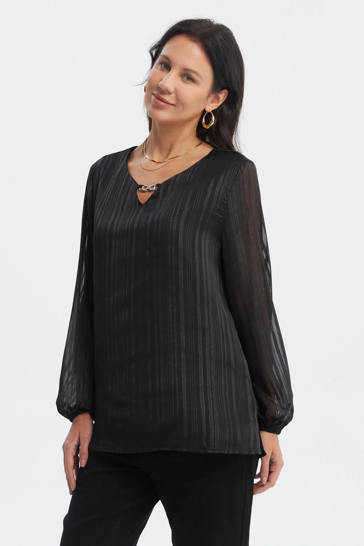Blusa Mujer Aplicación Cuello Negro - Image 2
