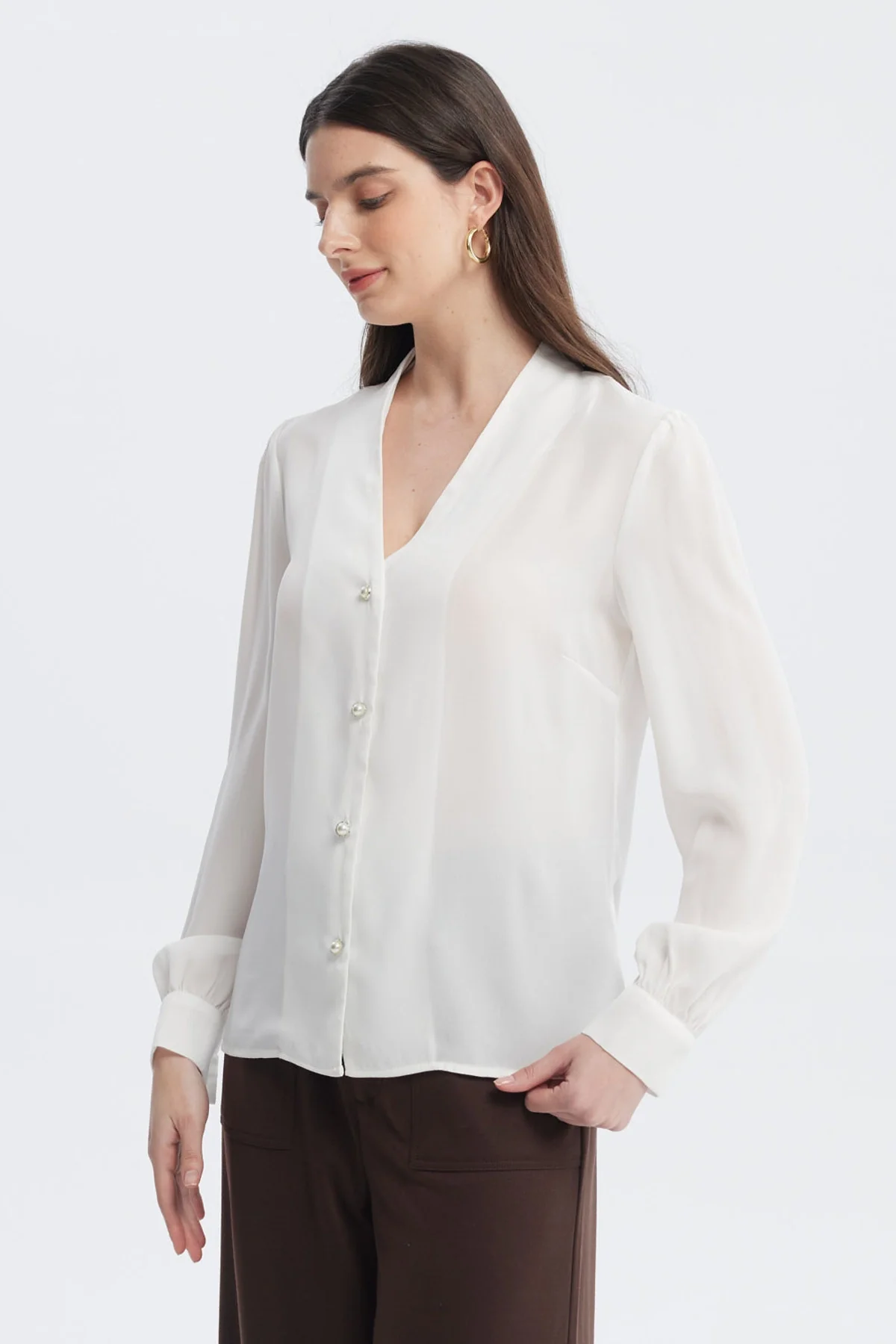 Blusa Mujer Botones Perla Crudo - Image 2