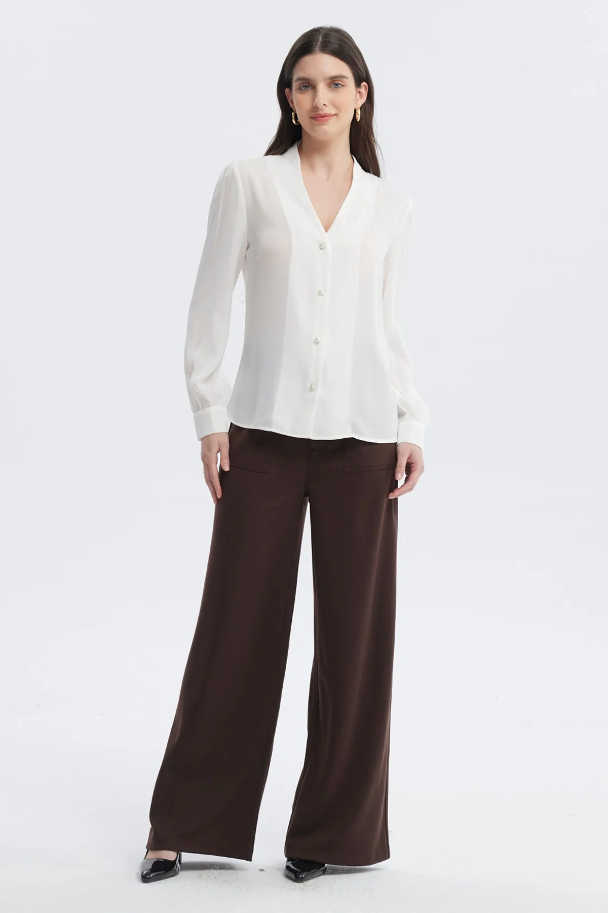 Blusa Mujer Botones Perla Crudo - Image 4