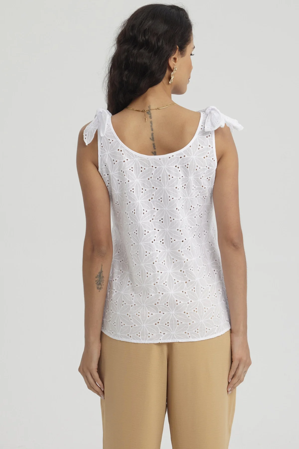 Blusa Mujer Broderie Aplicación Nudo Blanco - Image 3
