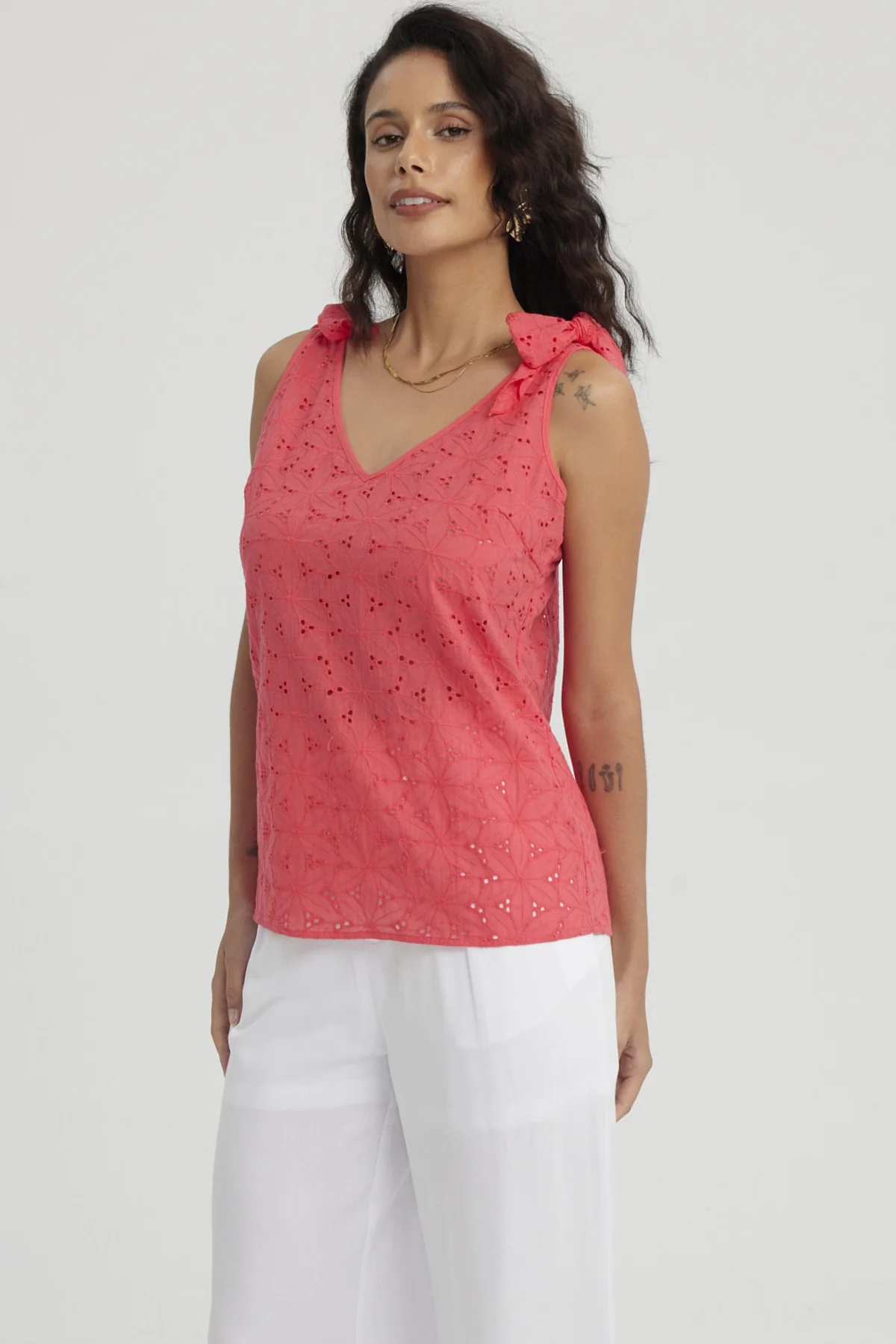 Blusa Mujer Broderie Aplicación Nudo Coral - Image 2