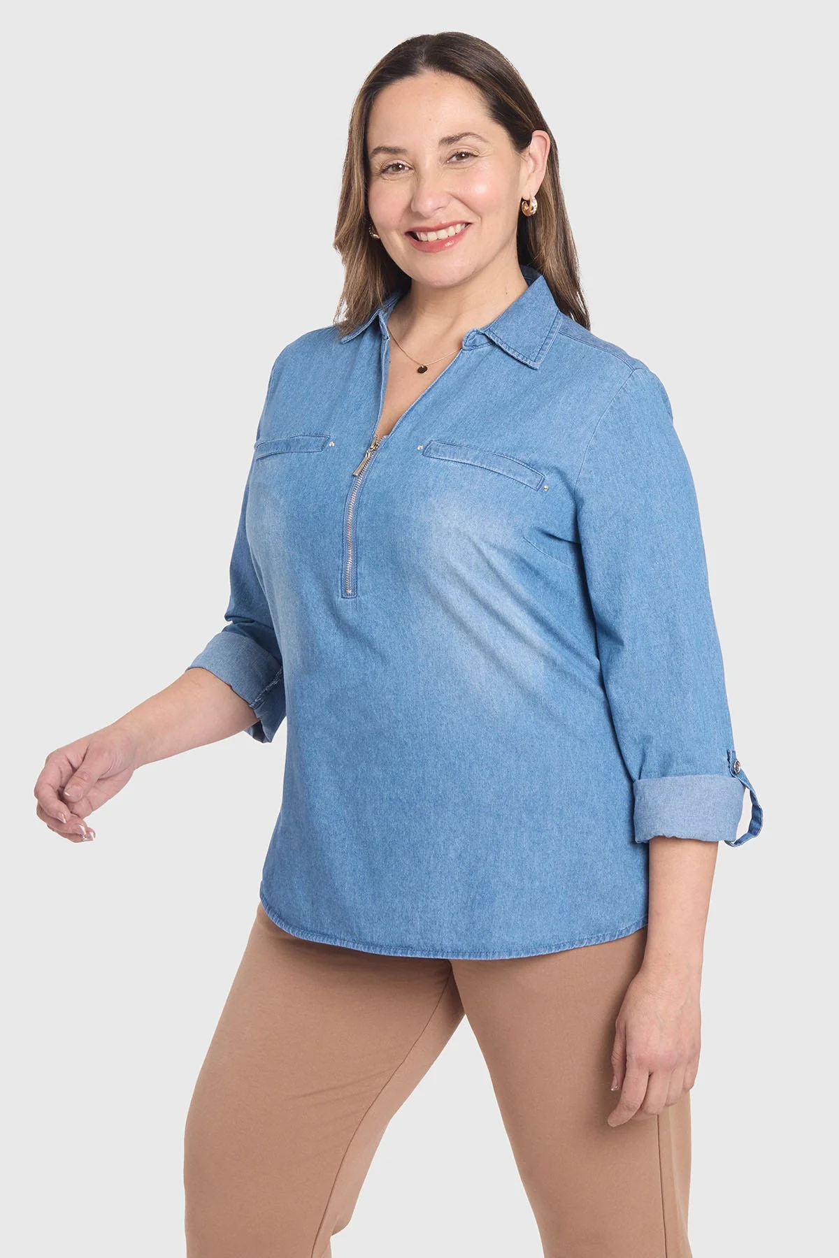 Blusa Mujer Con Tachas Bolsillo Azul - Image 2