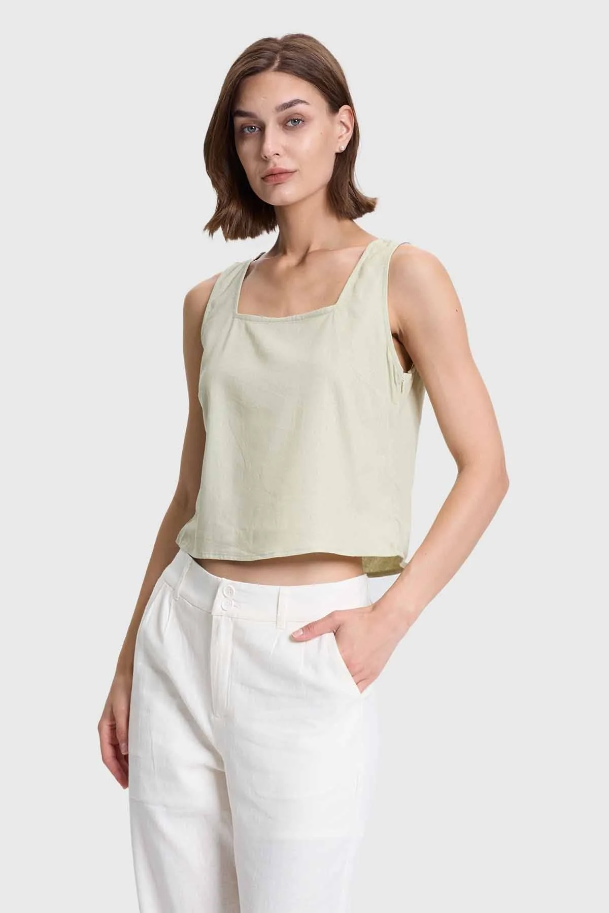 Blusa Mujer Crop Escote Cuadrado Caqui - Image 2