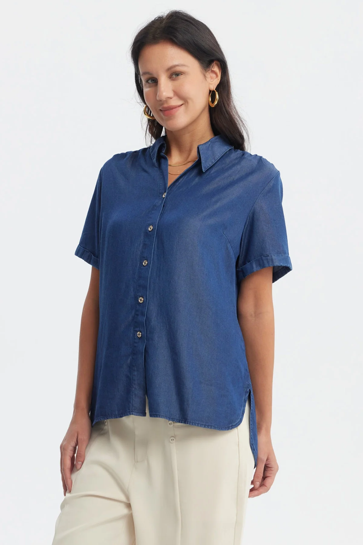 Blusa Mujer Cuello Camisero Azul - Image 2
