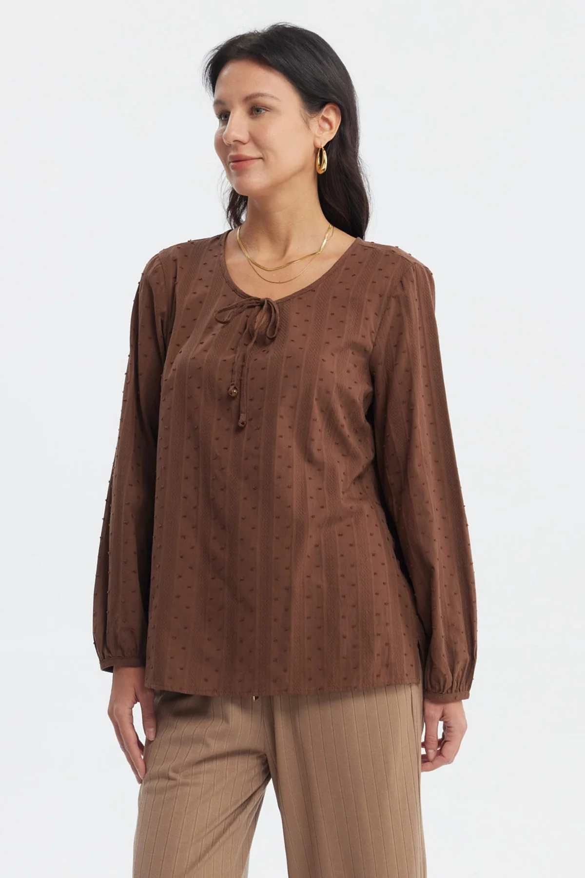 Blusa Mujer Cuello Camisero Café - Image 2
