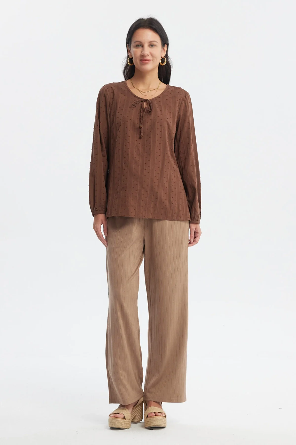 Blusa Mujer Cuello Camisero Café - Image 4