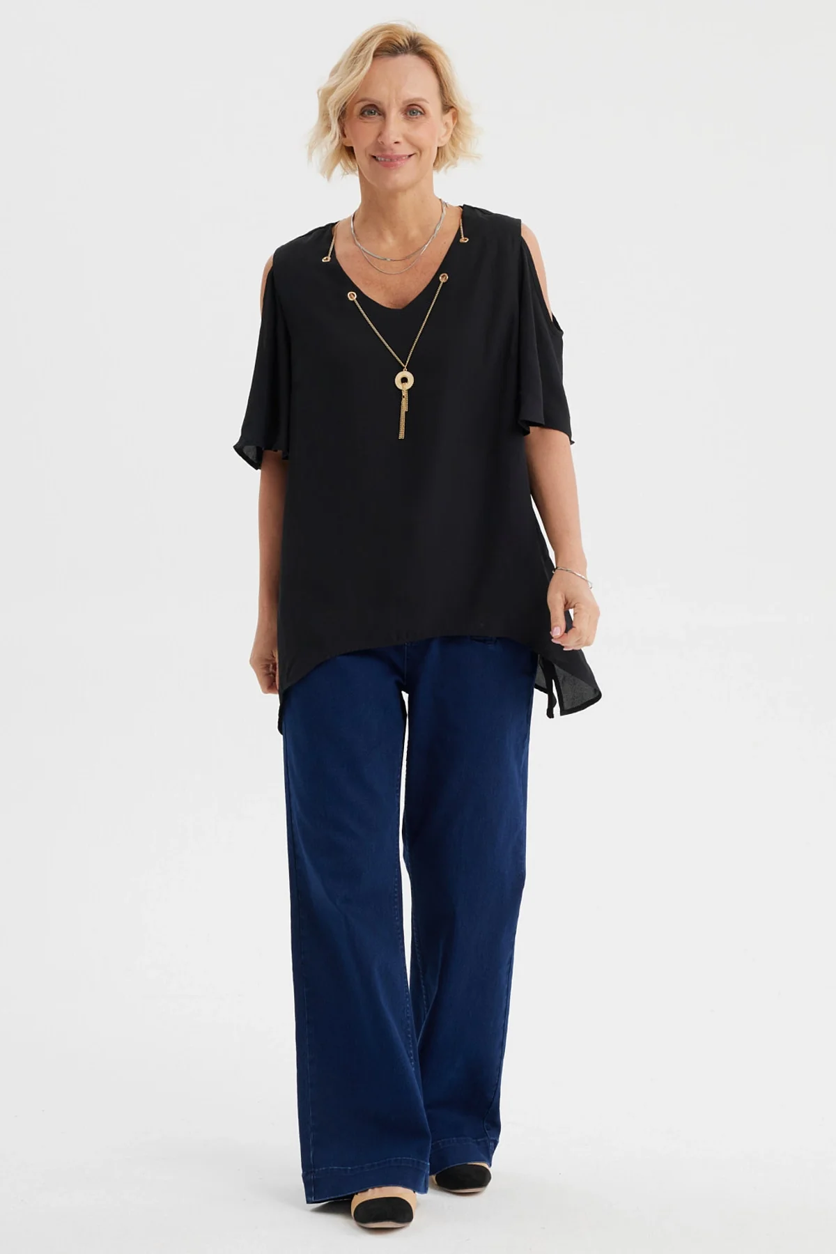 Blusa Mujer Flare Cuello V Negro - Image 4
