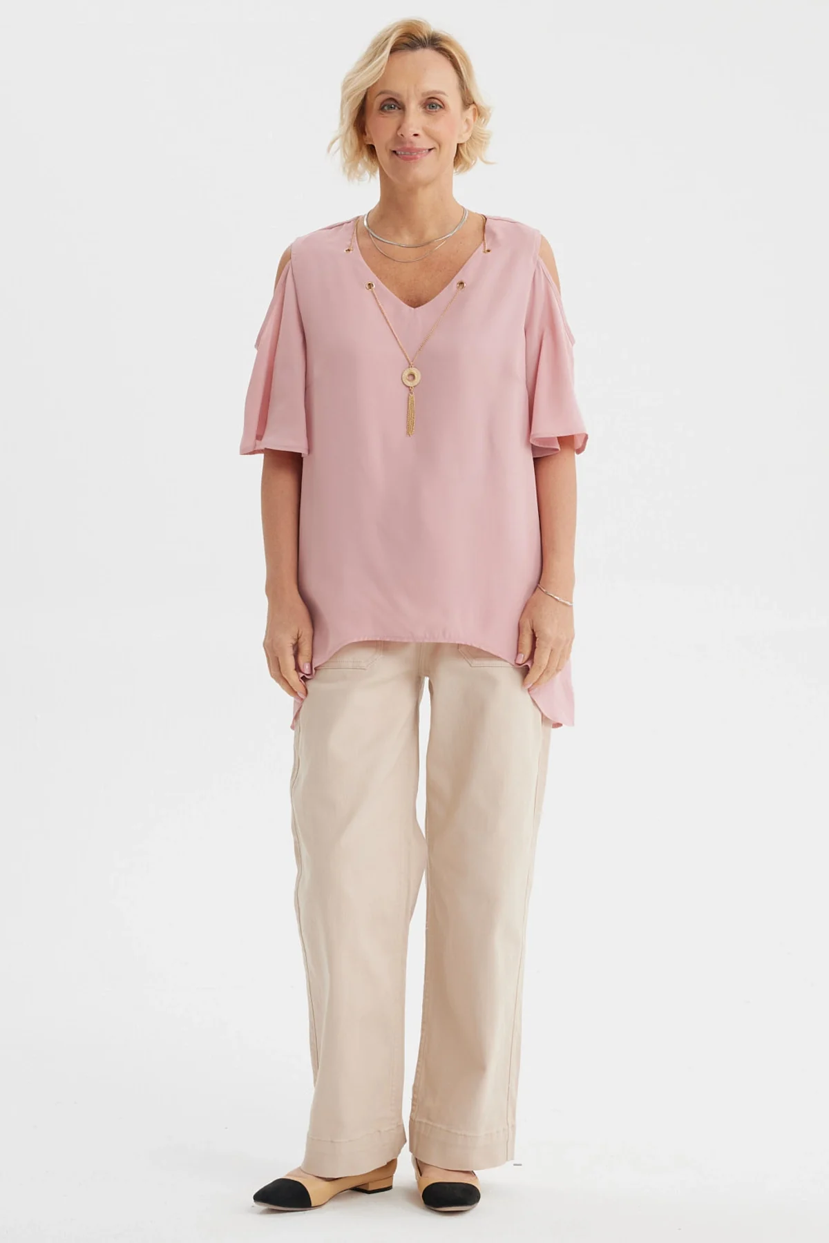 Blusa Mujer Flare Cuello V Palo Rosa - Image 4