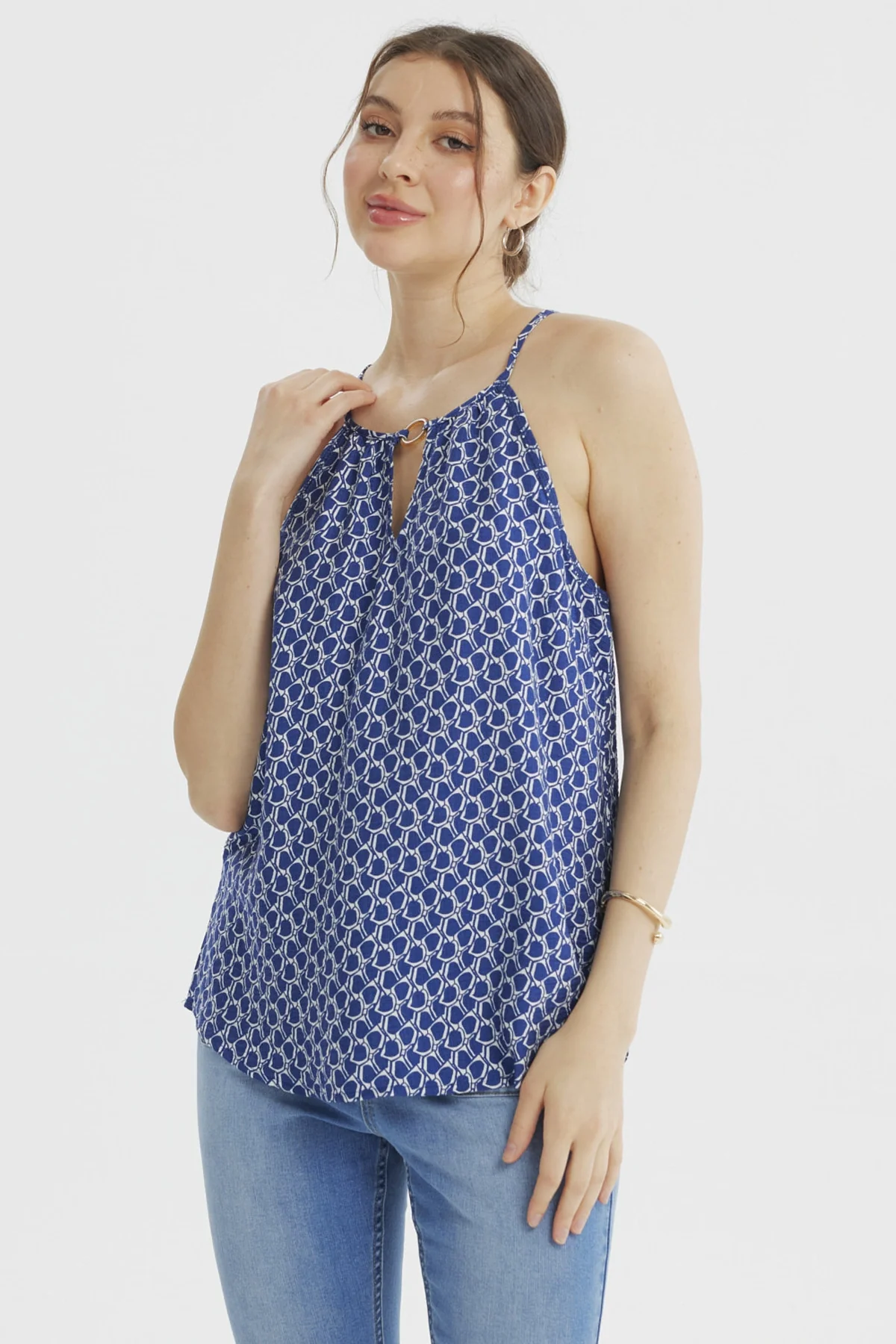 Blusa Mujer Halter Estampada Azul Claro - Image 2