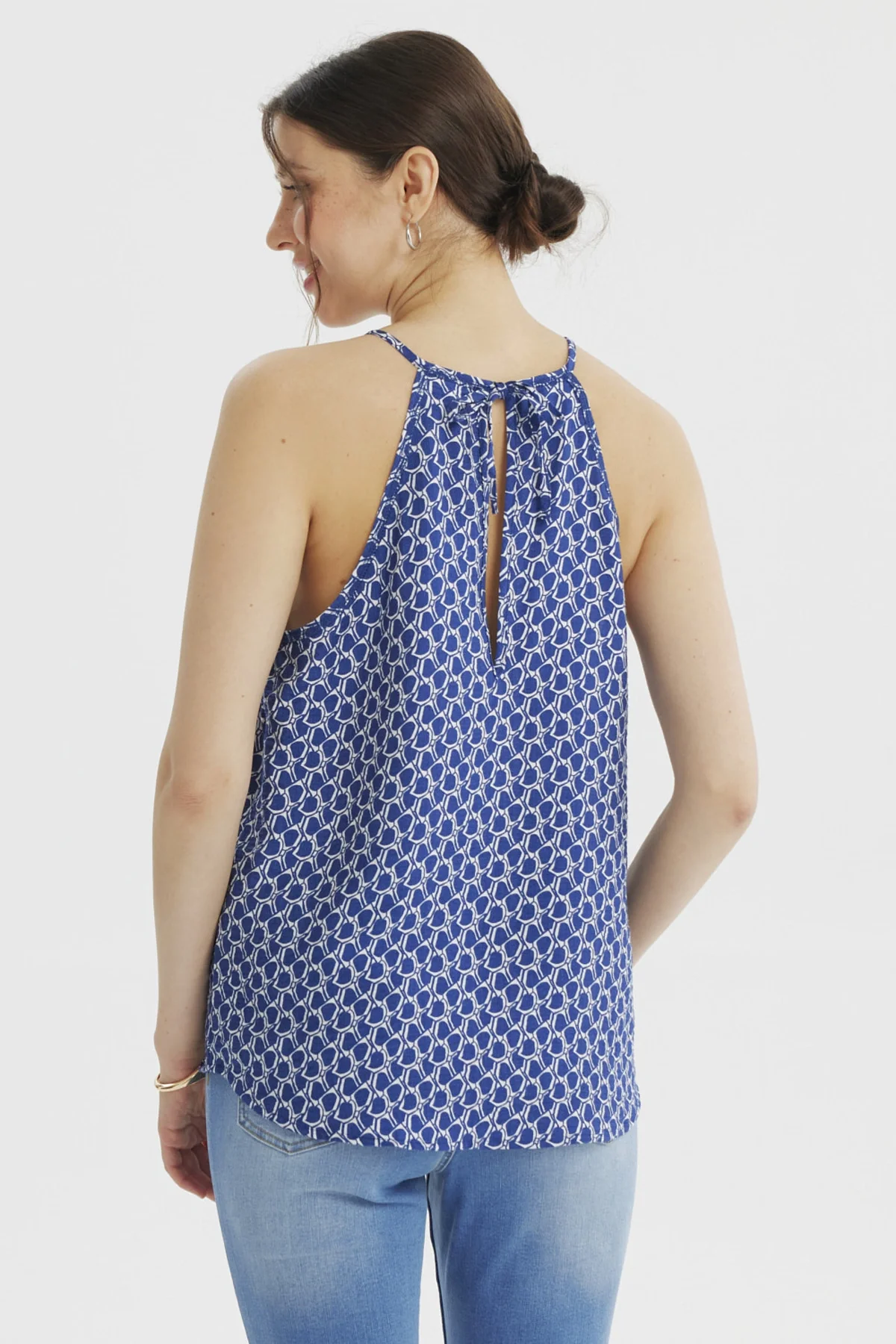 Blusa Mujer Halter Estampada Azul Claro - Image 3