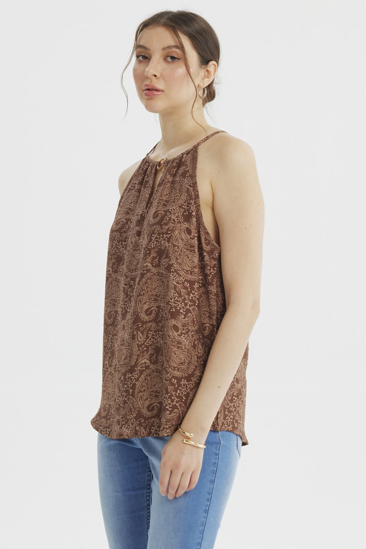 Blusa Mujer Halter Estampada Café Claro - Image 2
