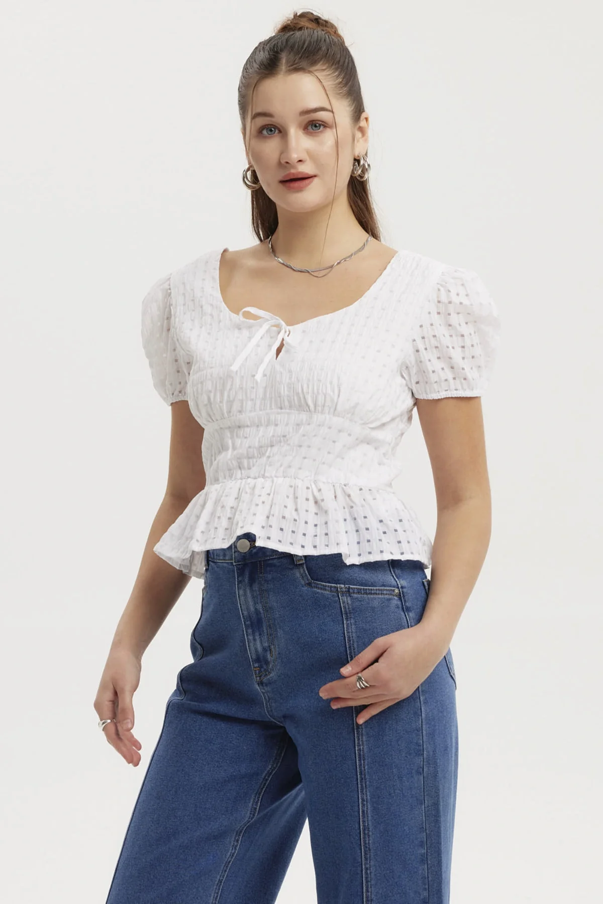 Blusa Mujer Lazo Escote Basta Blanco - Image 2