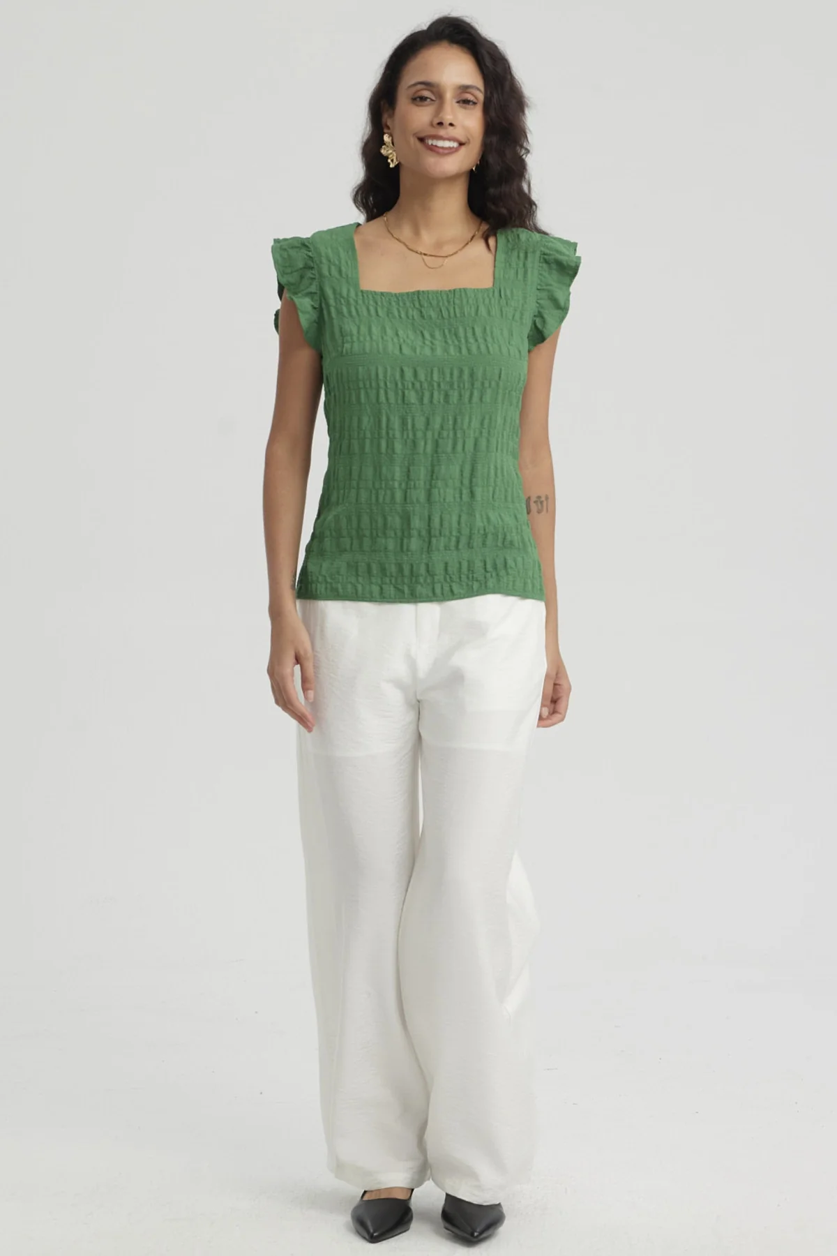 Blusa Mujer Manga Con Vuelos Verde - Image 4