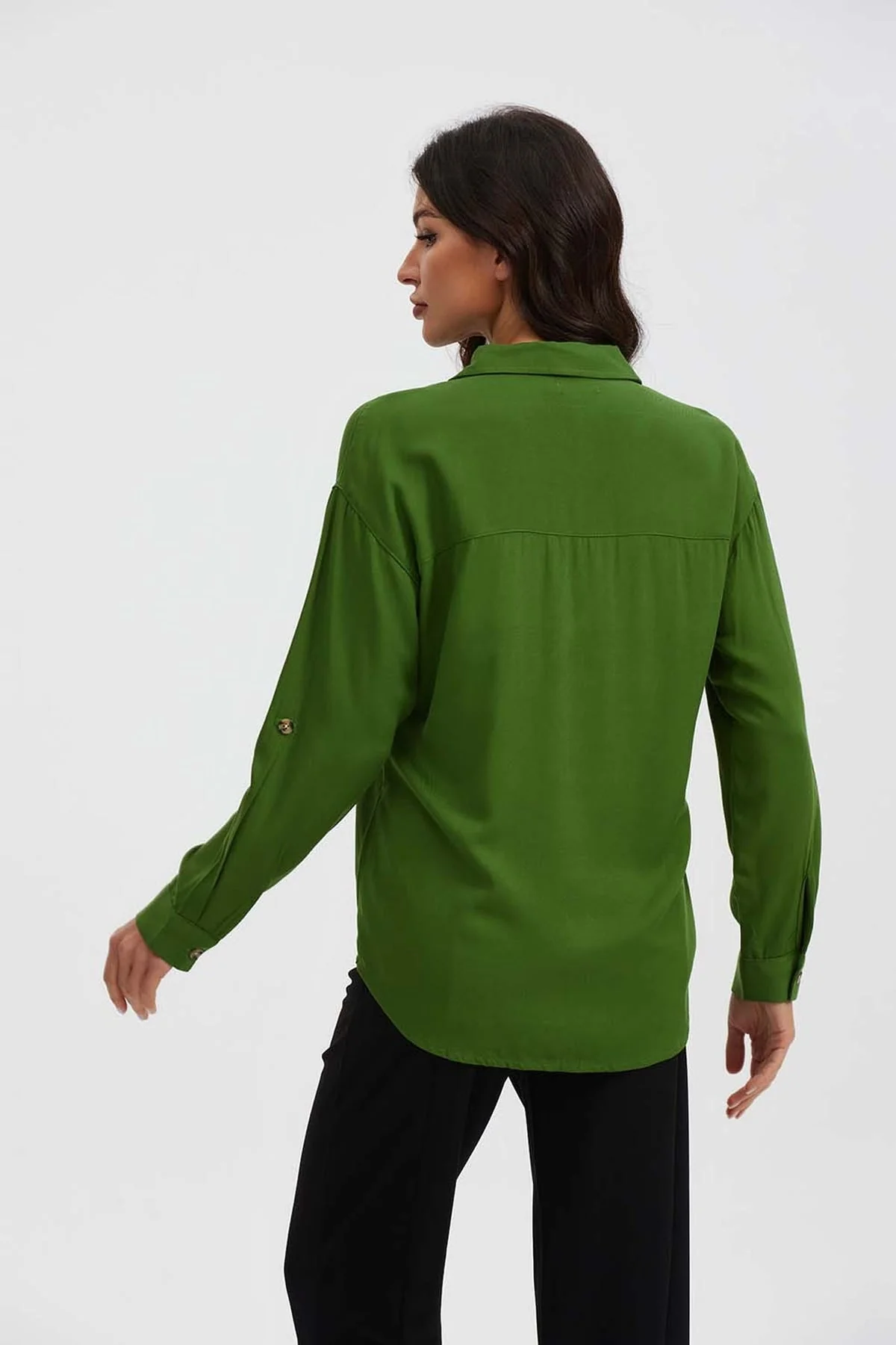 Blusa Mujer Manga Roll Up Verde - Image 3