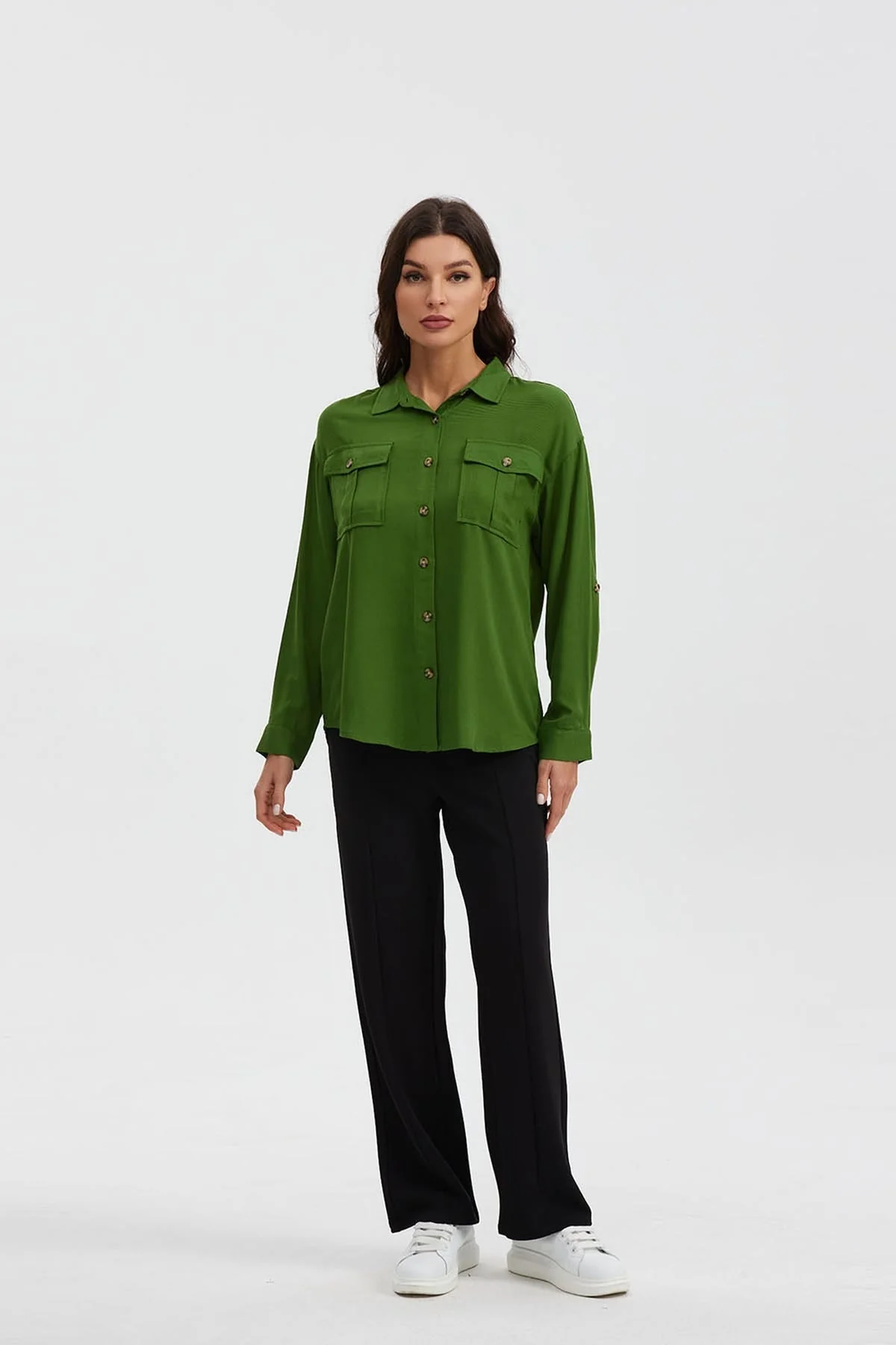 Blusa Mujer Manga Roll Up Verde - Image 4