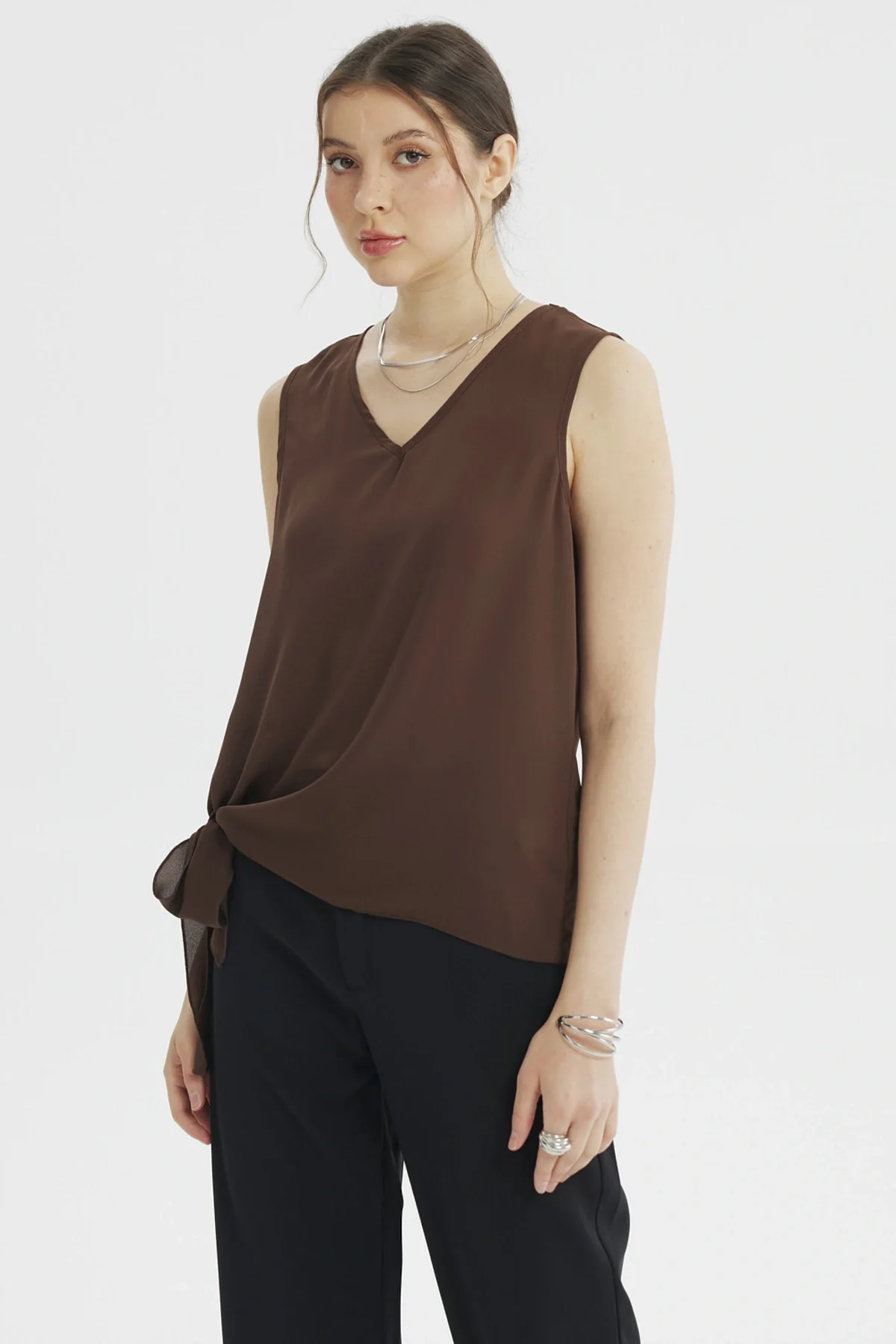 Blusa Mujer Nudo Lateral Chocolate - Image 2