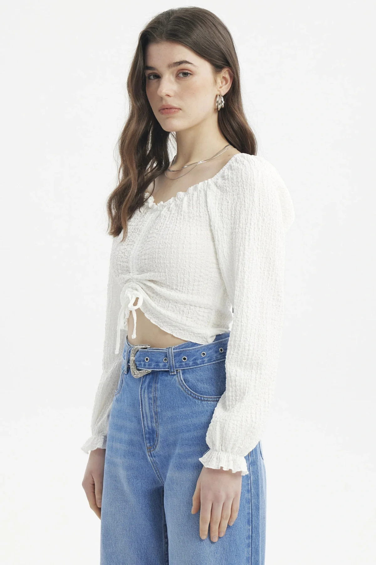 Blusa Mujer Recogido En El Pecho Crudo - Image 2