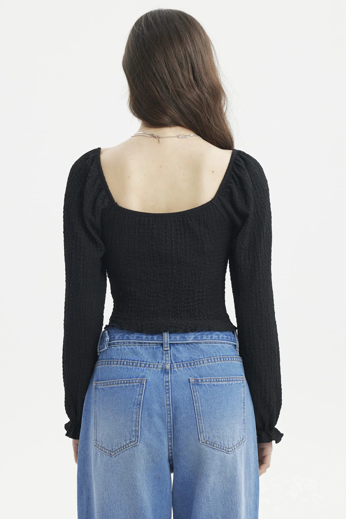 Blusa Mujer Recogido En El Pecho Negro - Image 3