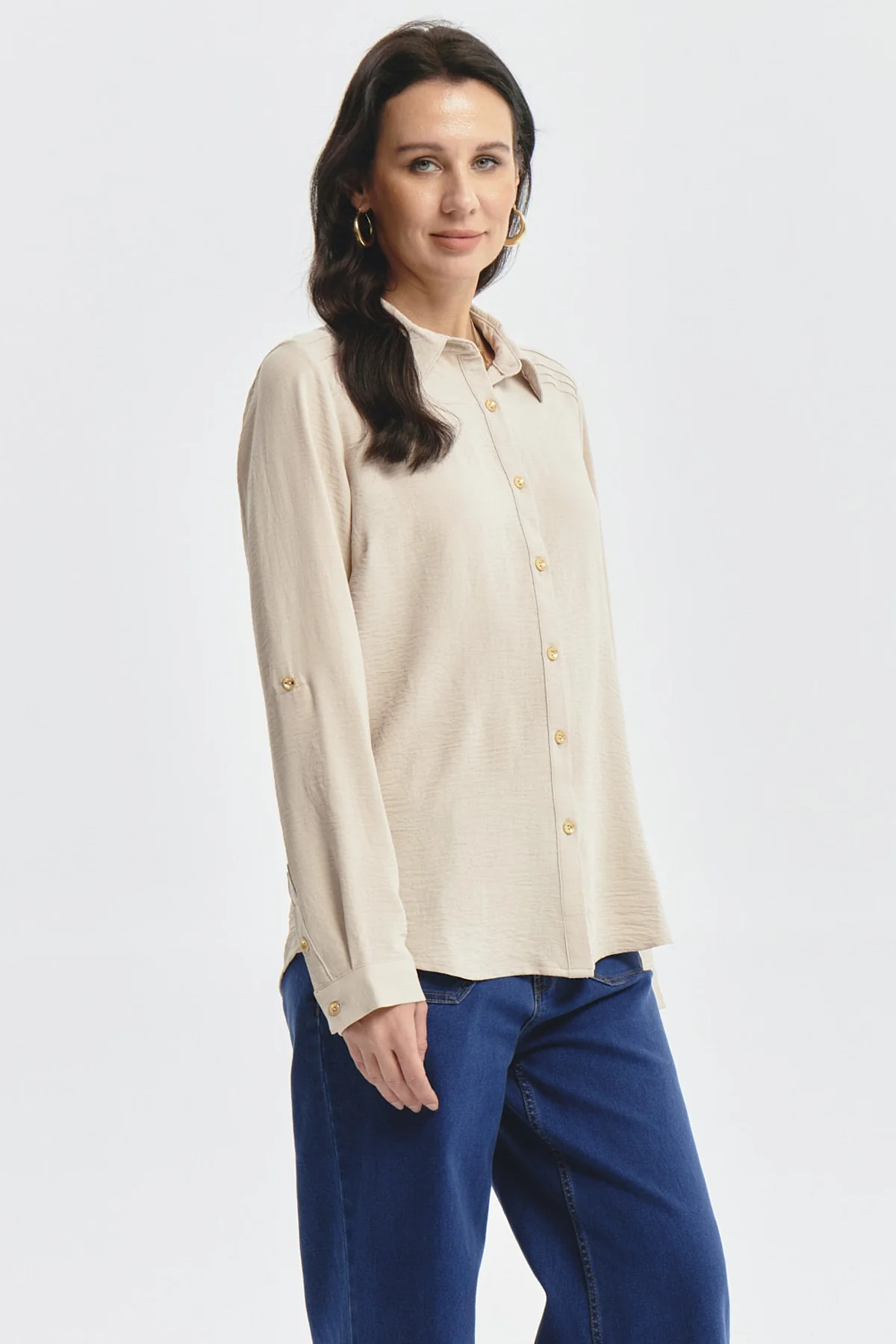 Blusa Mujer Roll Up Beige - Image 2