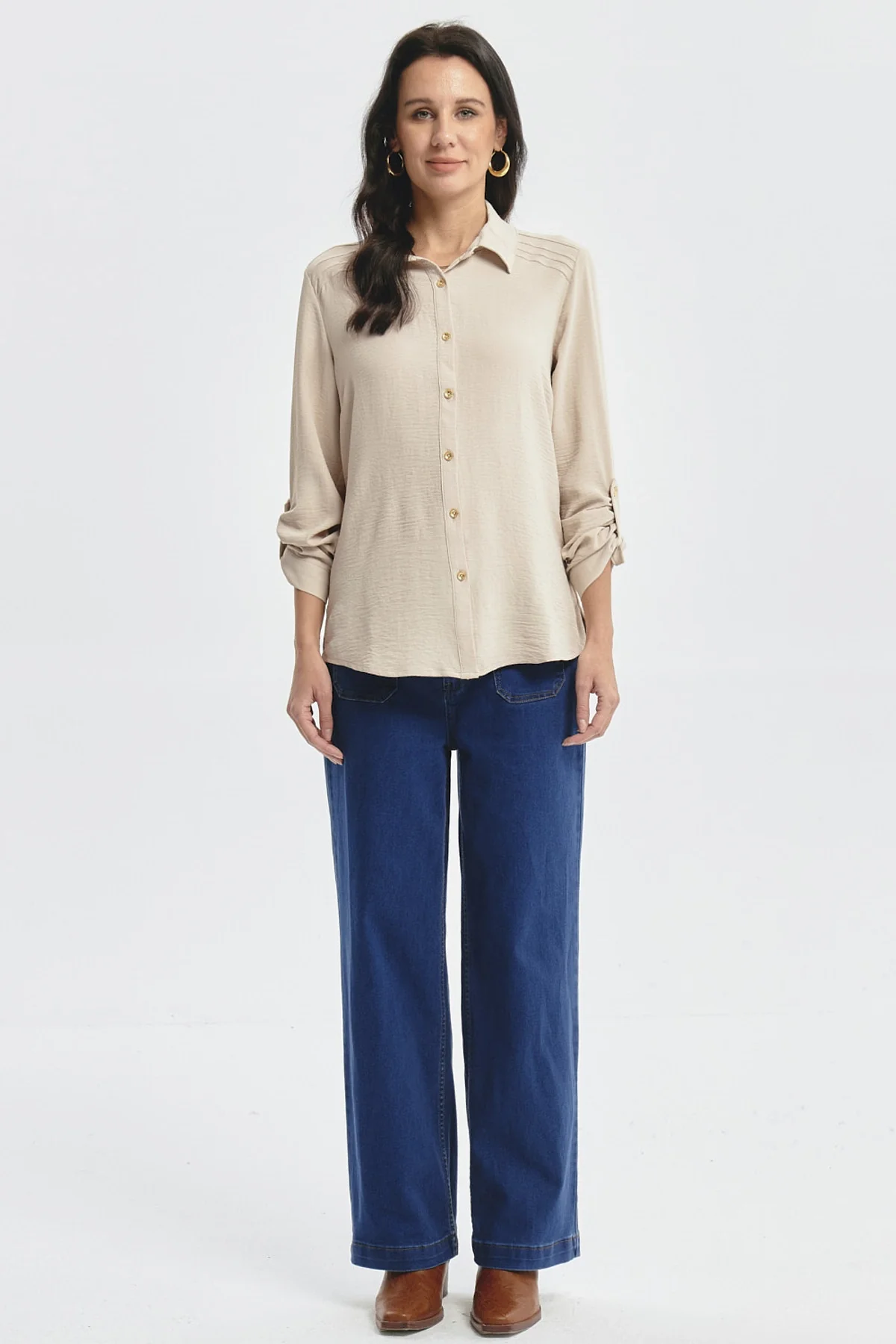 Blusa Mujer Roll Up Beige - Image 4