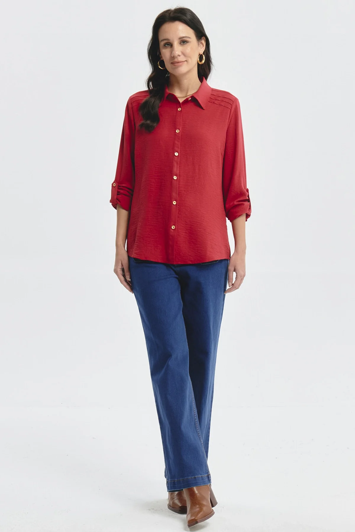 Blusa Mujer Roll Up Rojo - Image 4
