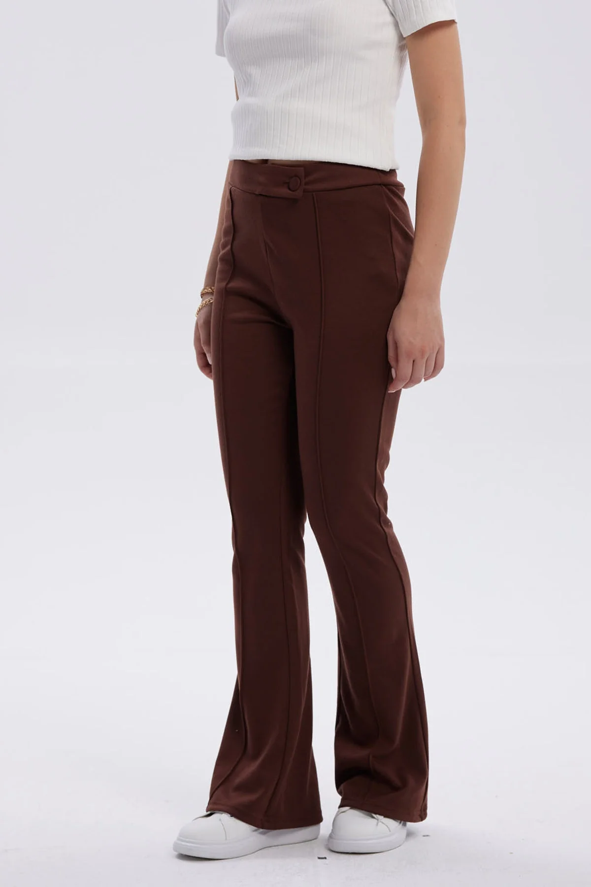 Calza Mujer Flare Piping Delantero Café Oscuro - Image 2