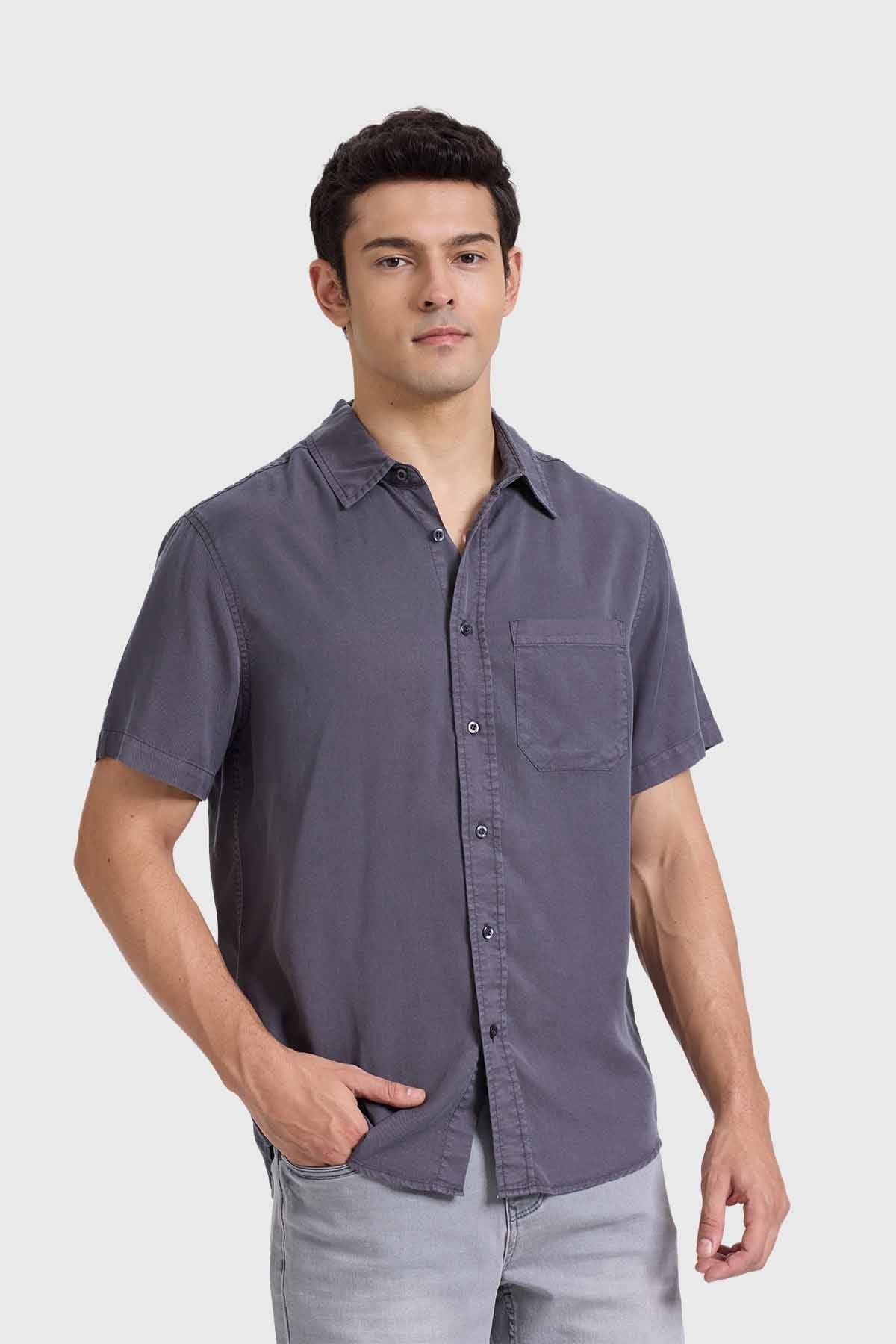 Camisa Hombre Con Bolsillo Gris - Image 2