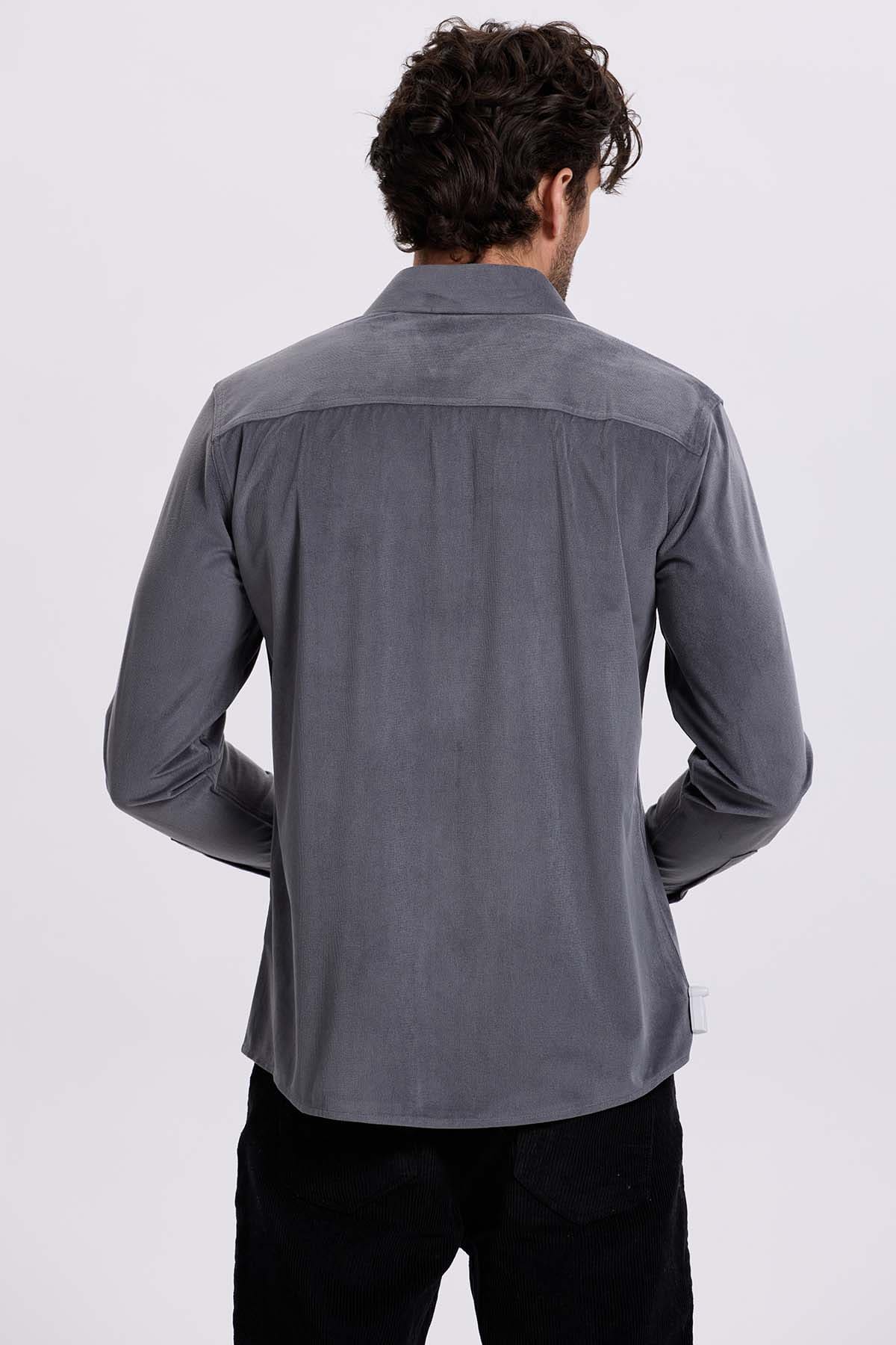 Camisa Hombre Cotelé Con Bolsillo Gris - Image 3