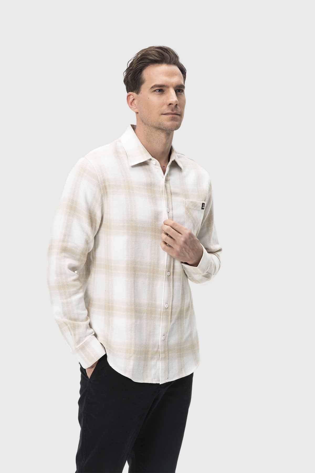 Camisa Hombre Cuadros Beige - Image 2