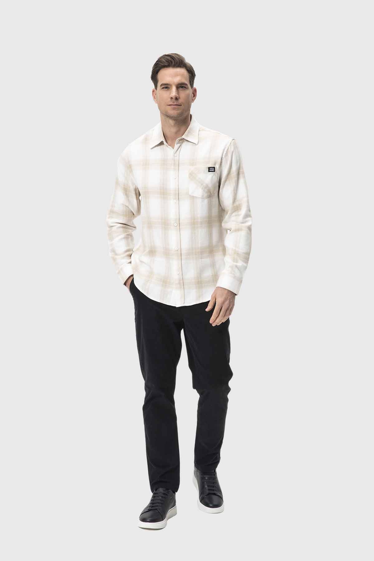 Camisa Hombre Cuadros Beige - Image 4