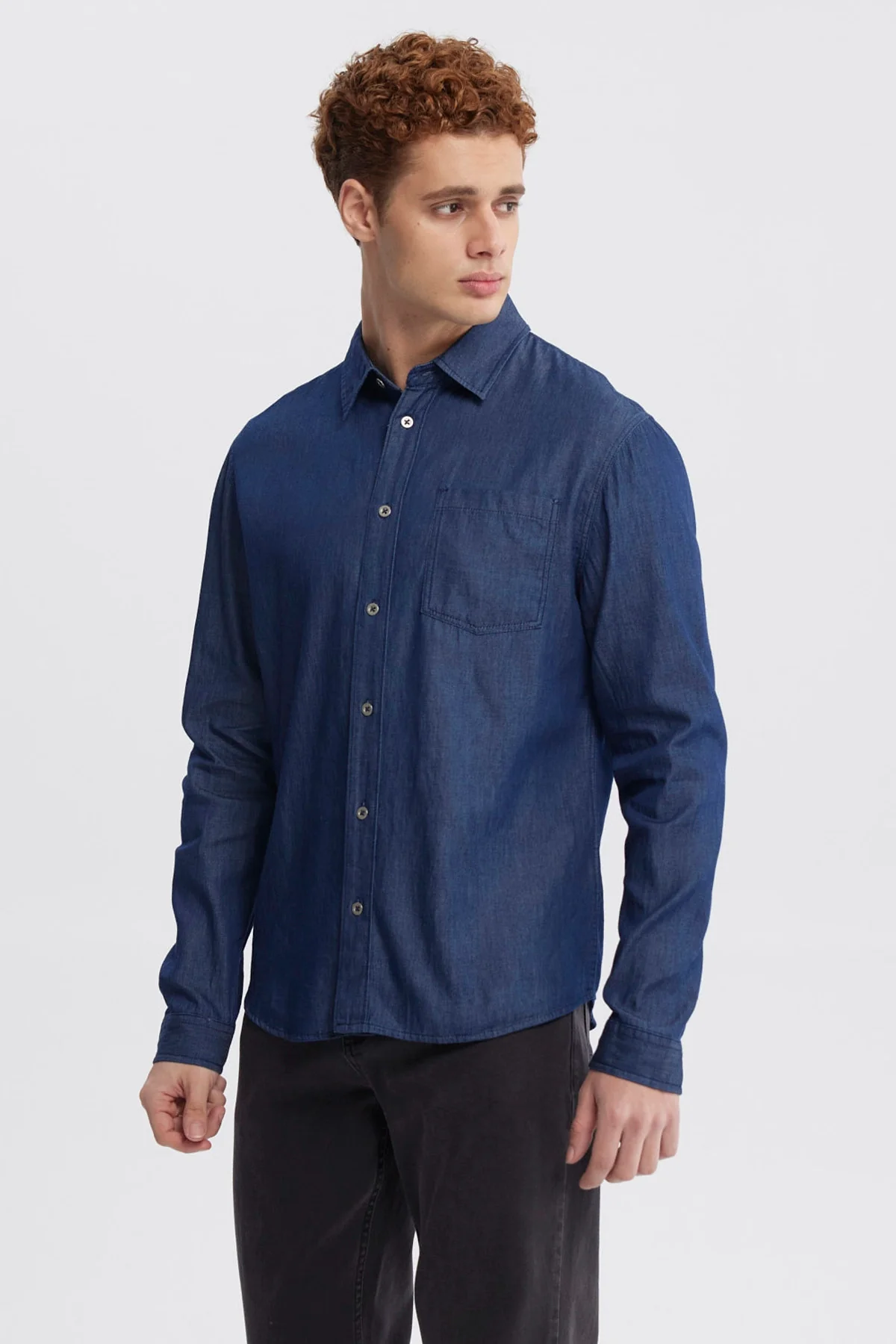 Camisa Hombre Cuello Camisero Azul - Image 2
