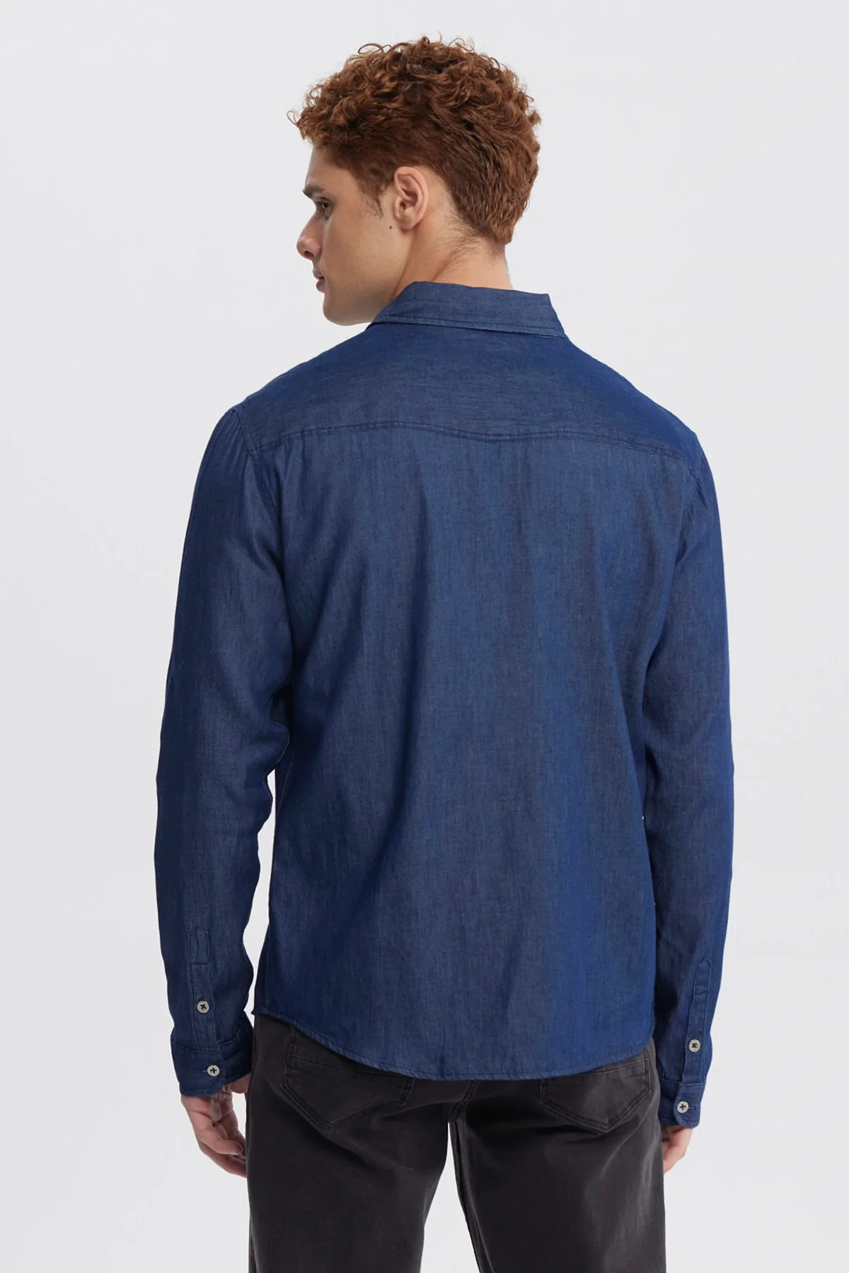 Camisa Hombre Cuello Camisero Azul - Image 3