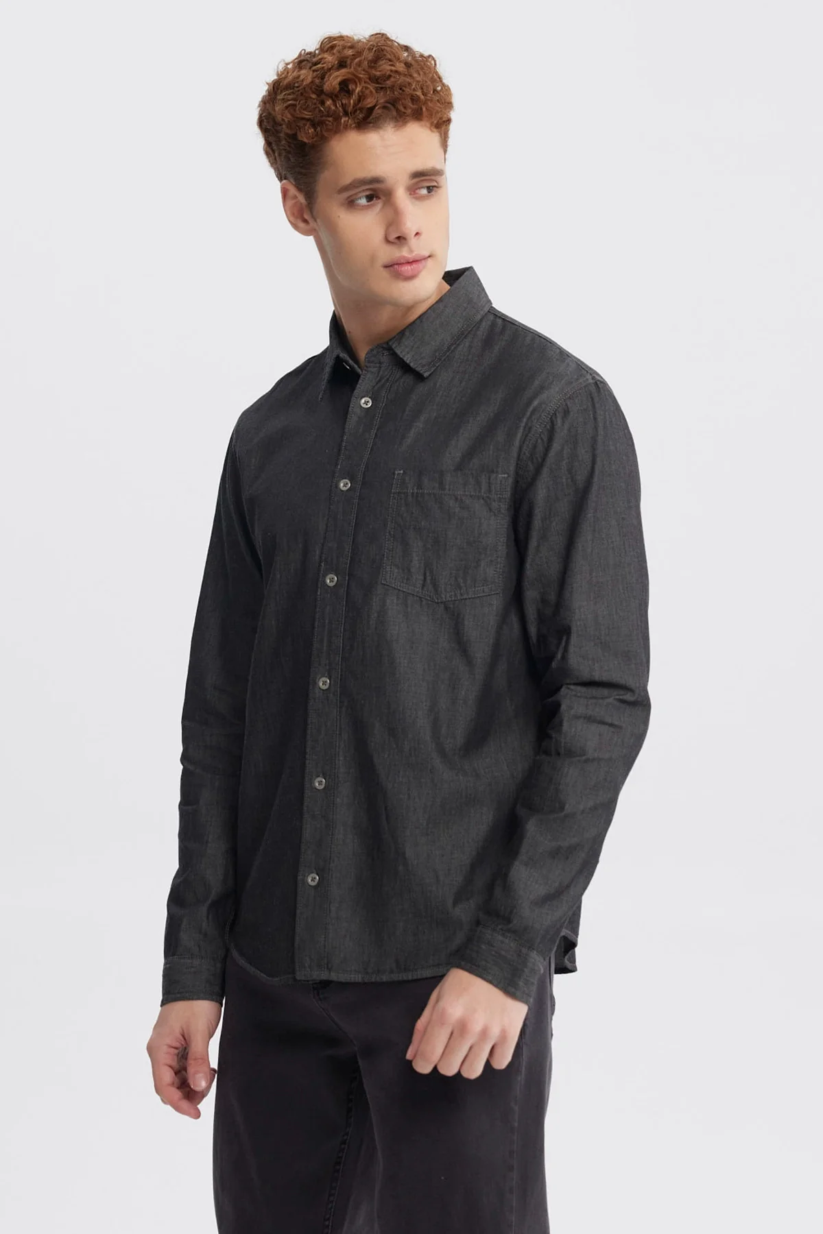 Camisa Hombre Cuello Camisero Negro - Image 2